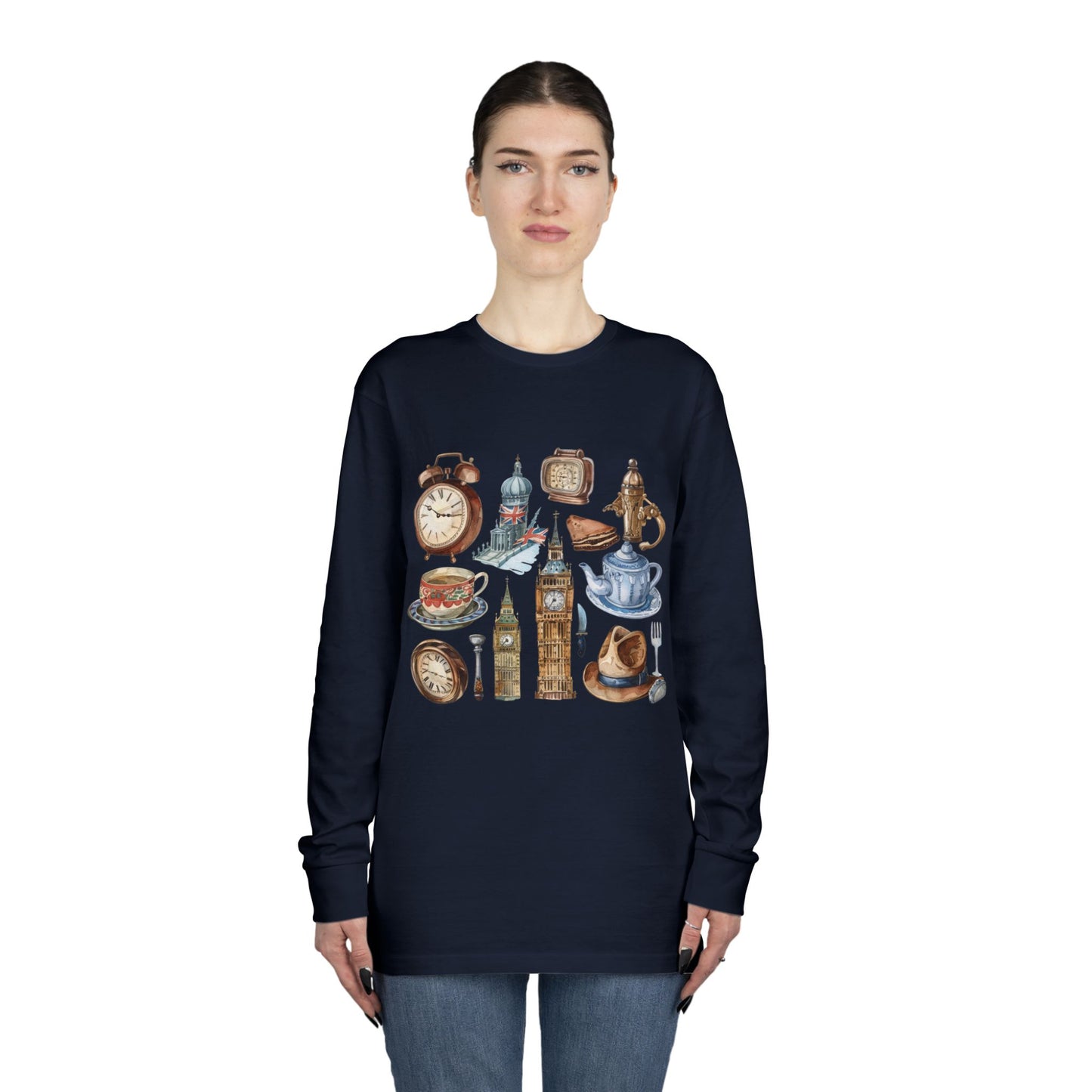 Long Sleeve Crewneck Tee - Heritage and Charm - England's Iconic Symbols