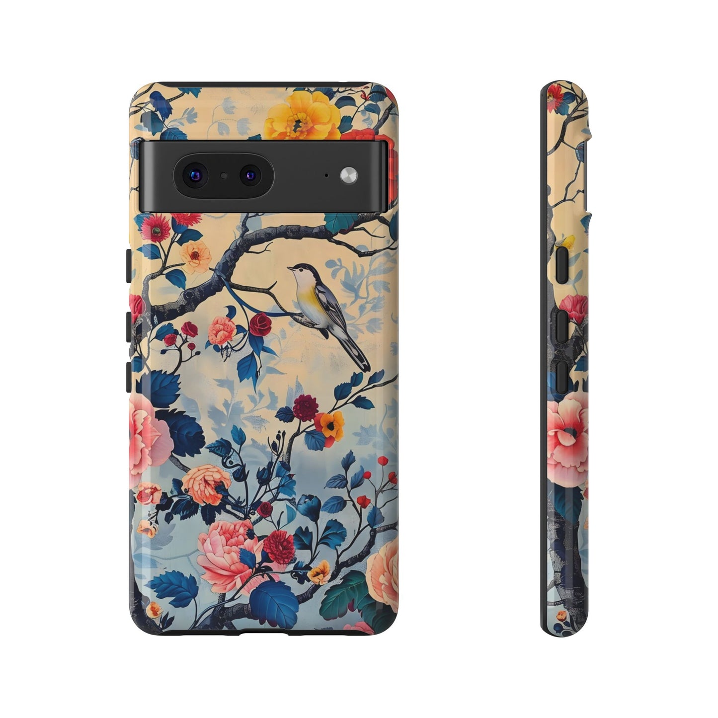 Floral Phone Case, Tough Cases with Bird and Flower Design, Trendy Accessory, Gift for Nature Lovers, Stylish Protection