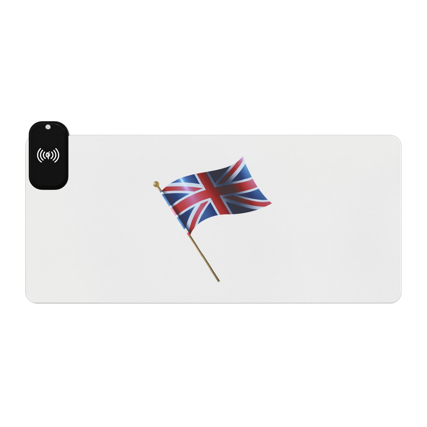 British Flag on Pole - LED Gaming Mouse Pad with Wireless Charging - UK Flag Design, Gamer Accessories, Office Decor, Desk Essentials, Gift for Gamers
