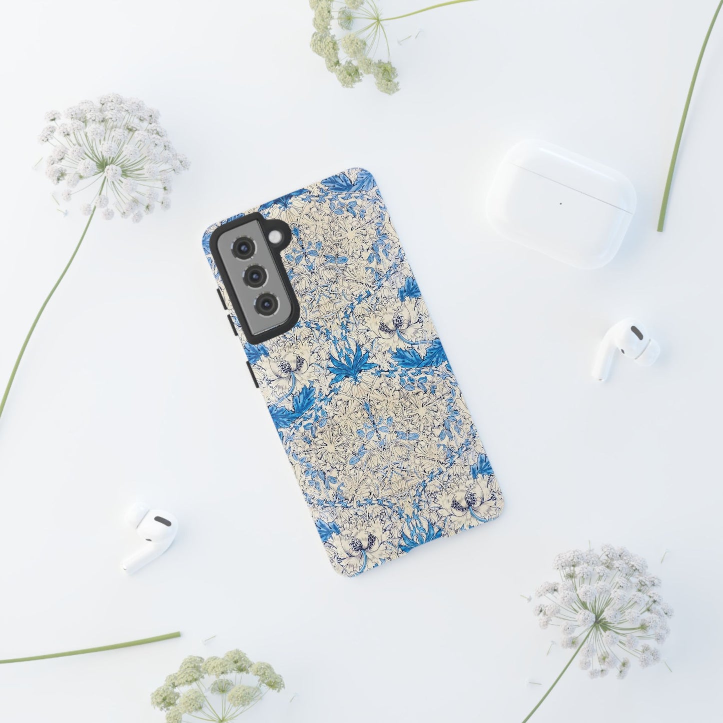 Elegant Floral Phone Case, Tough iPhone Cover, Stylish Mobile Protector, Blue Patterned Case, Unique Gift for Her