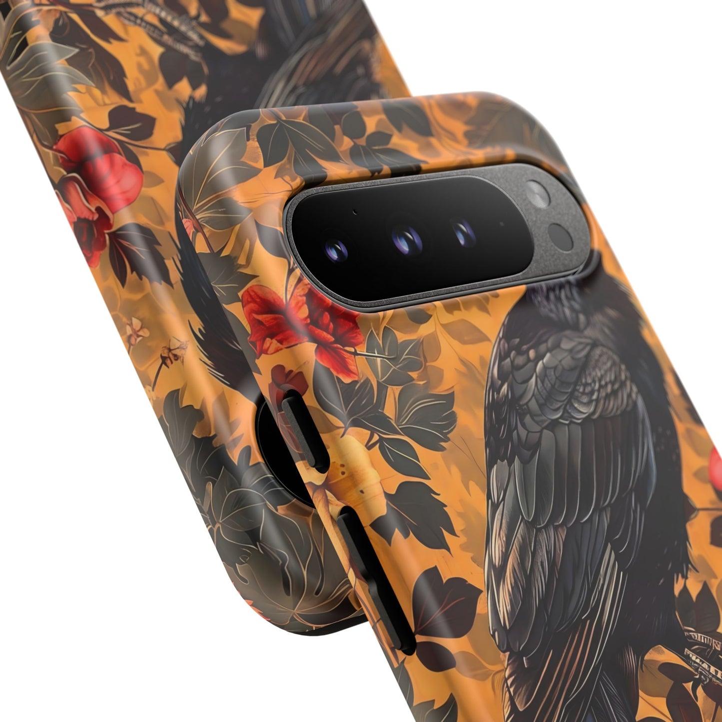 Raven Floral Phone Case - Tough Cases, Blackbird Decor, Gift for Nature Lovers, Bird Themed Accessories, Unique Phone Cover