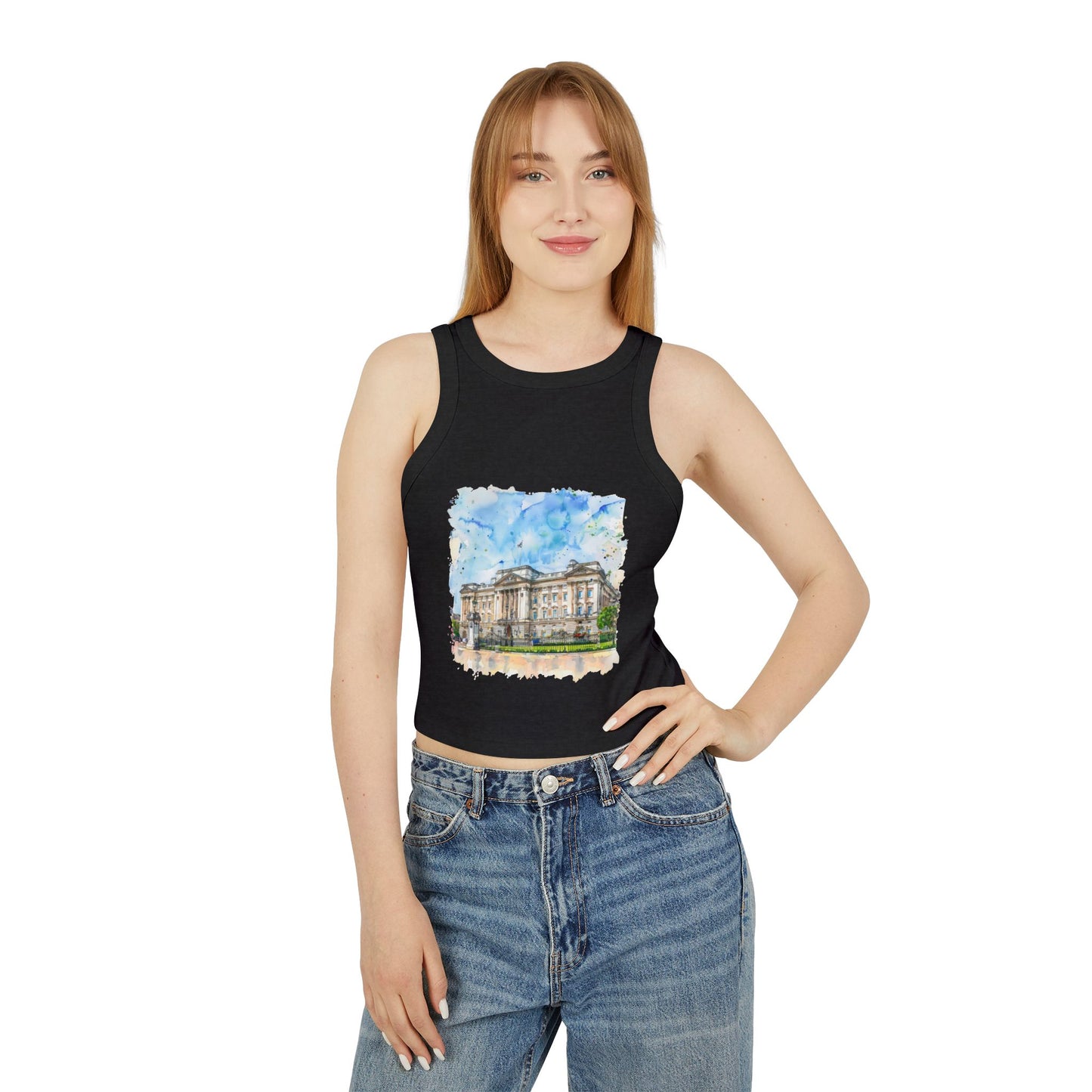 Women's Micro Rib Racer Tank Top - Street London Aesthetics - Urban Charm and Classic City Vibes