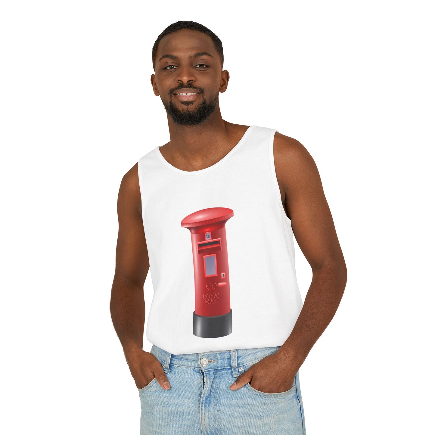 Unisex Garment-Dyed Tank Top - Classic UK Royal Mailbox Design