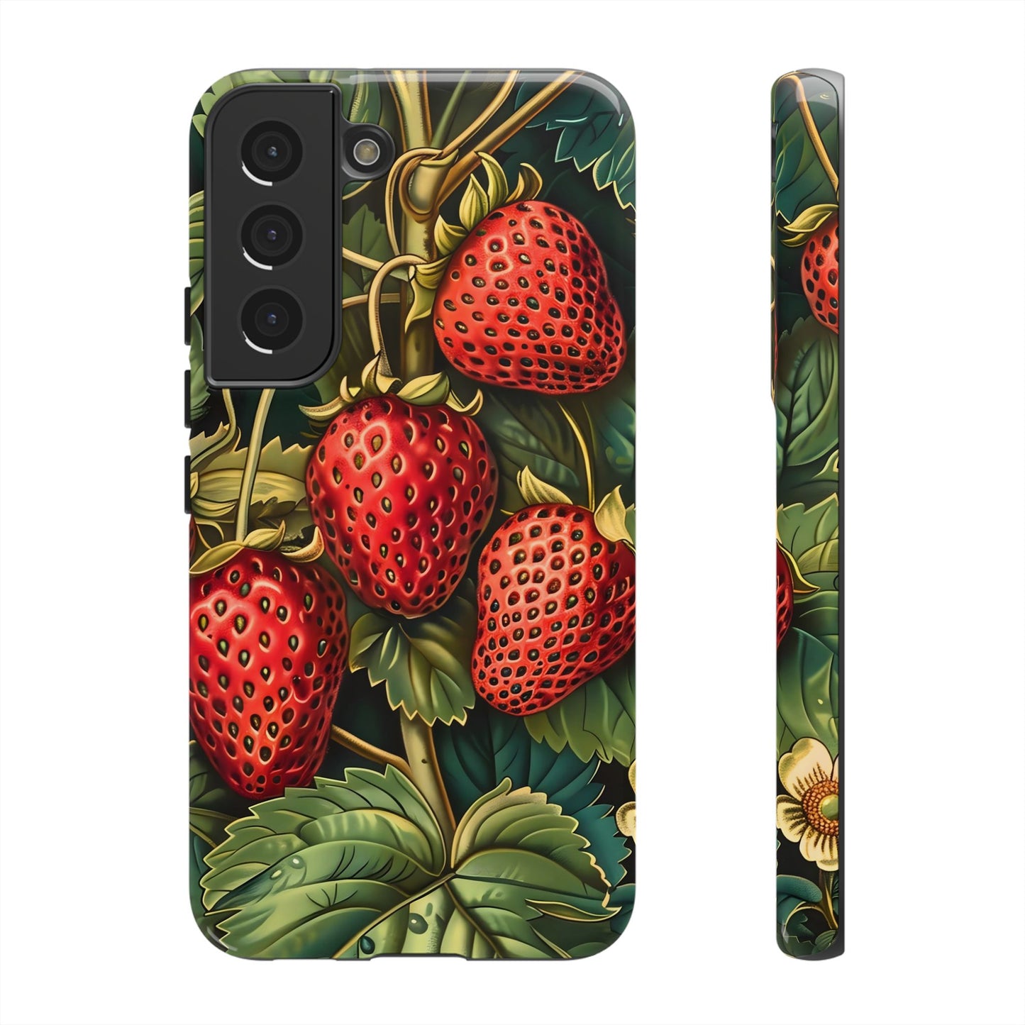 Strawberry Phone Case, Tough Berry Case, Floral Phone Cover, Cute Smartphone Shell, Nature-Inspired Gift