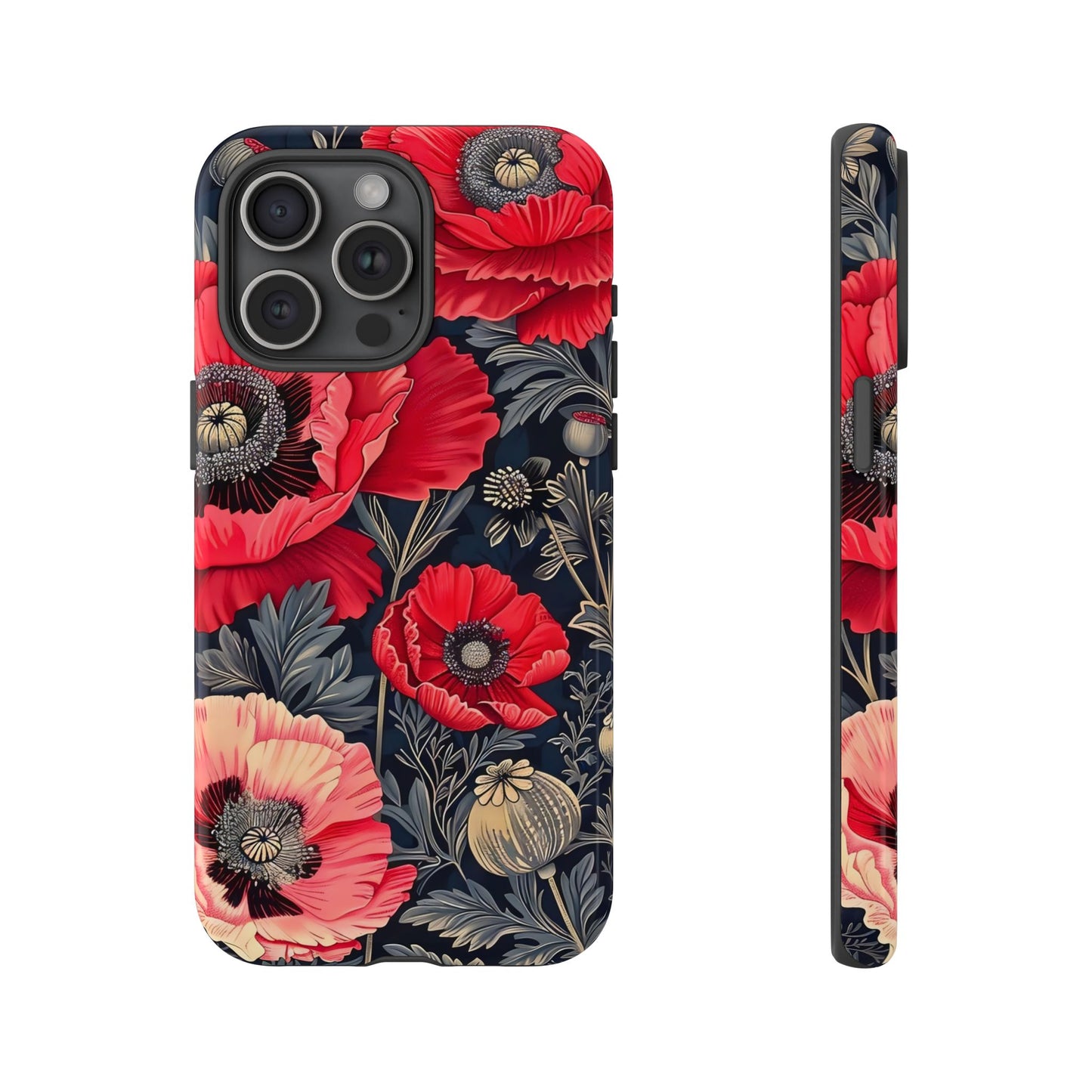 Floral Phone Case with Artistic Poppies, Tough Cases, Flower Design, Nature Lover Gift, Customizable Mobile Cover, Stylish Phone Accessories