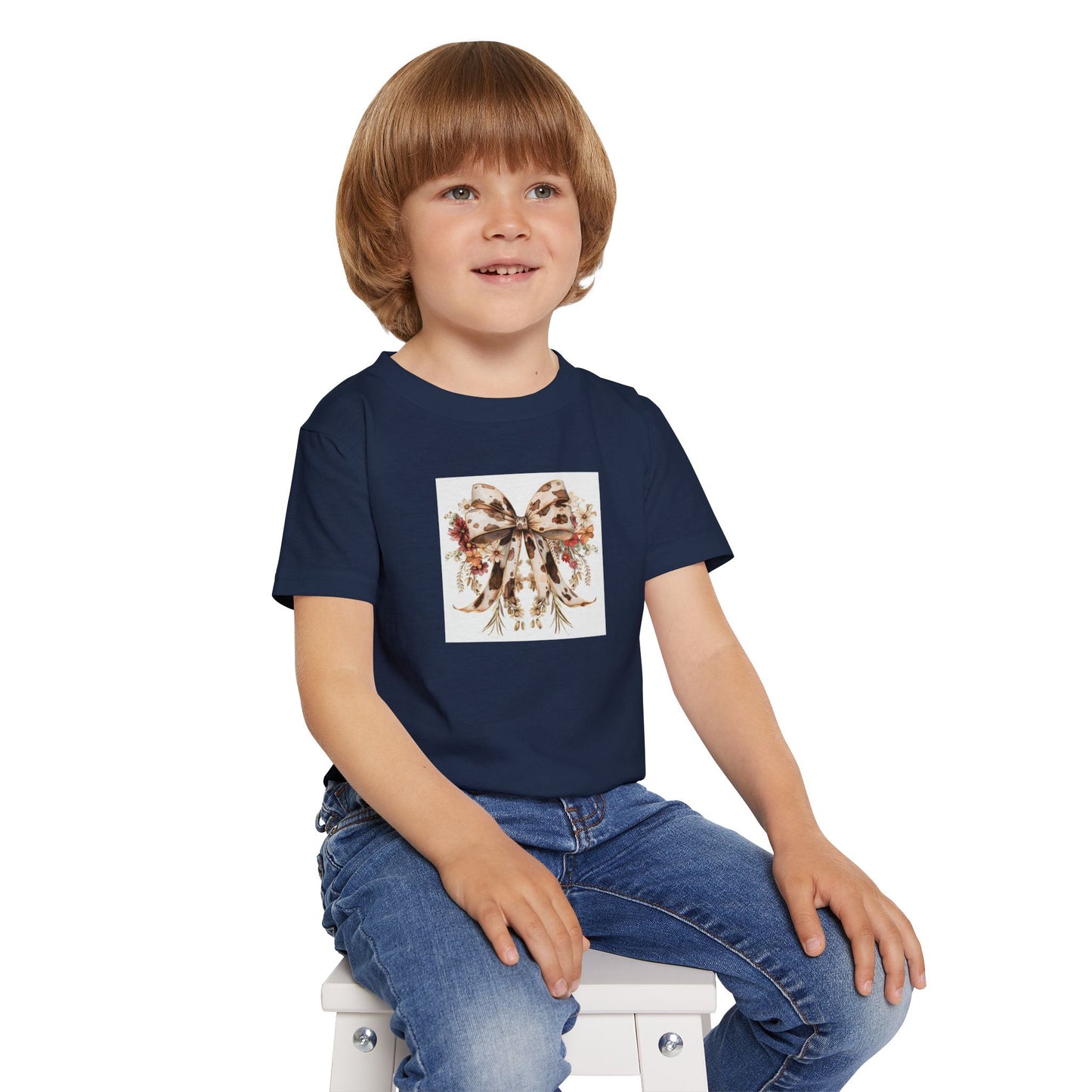 Toddler T-Shirt - Rustic Cow Print Bow with Gold Accents and Flowers - Cute & Stylish Kids Apparel
