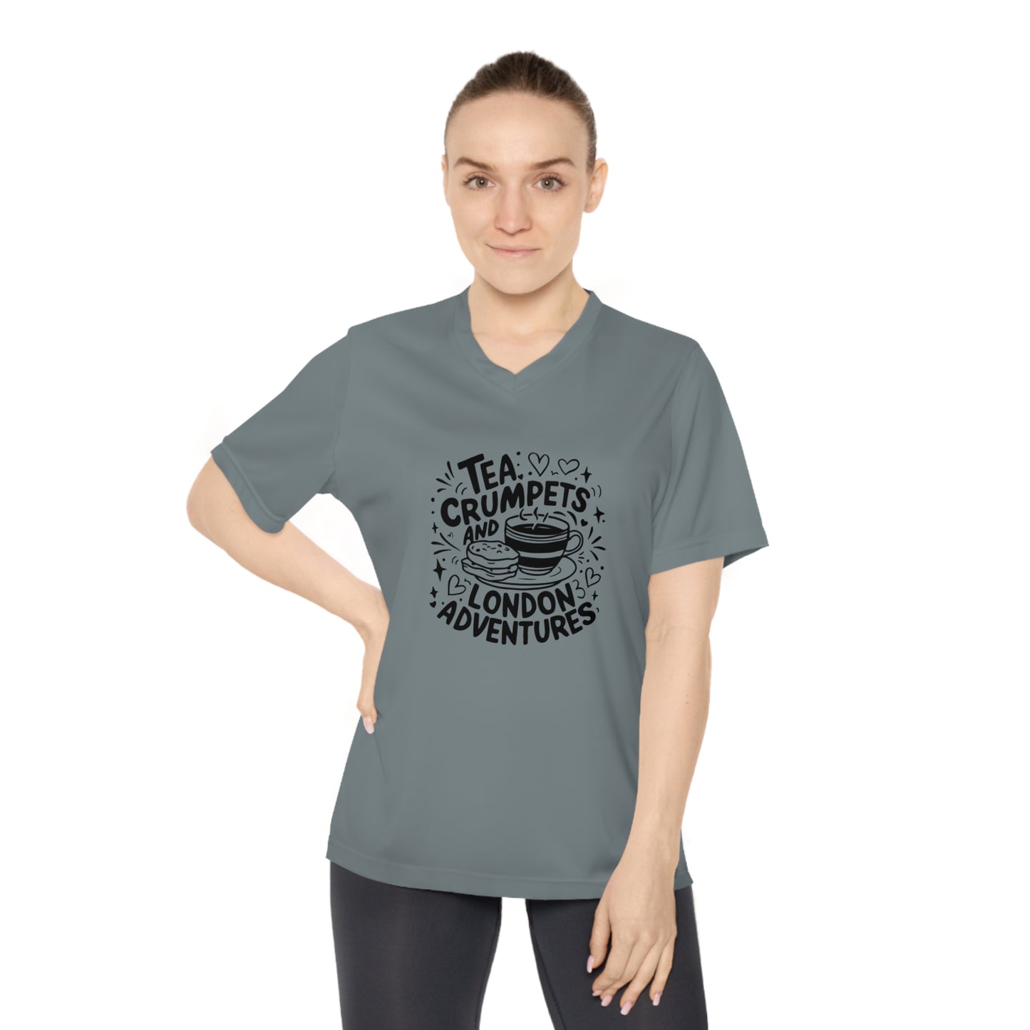 Women's Performance V-Neck T-Shirt - Tea crumpets and London adventures