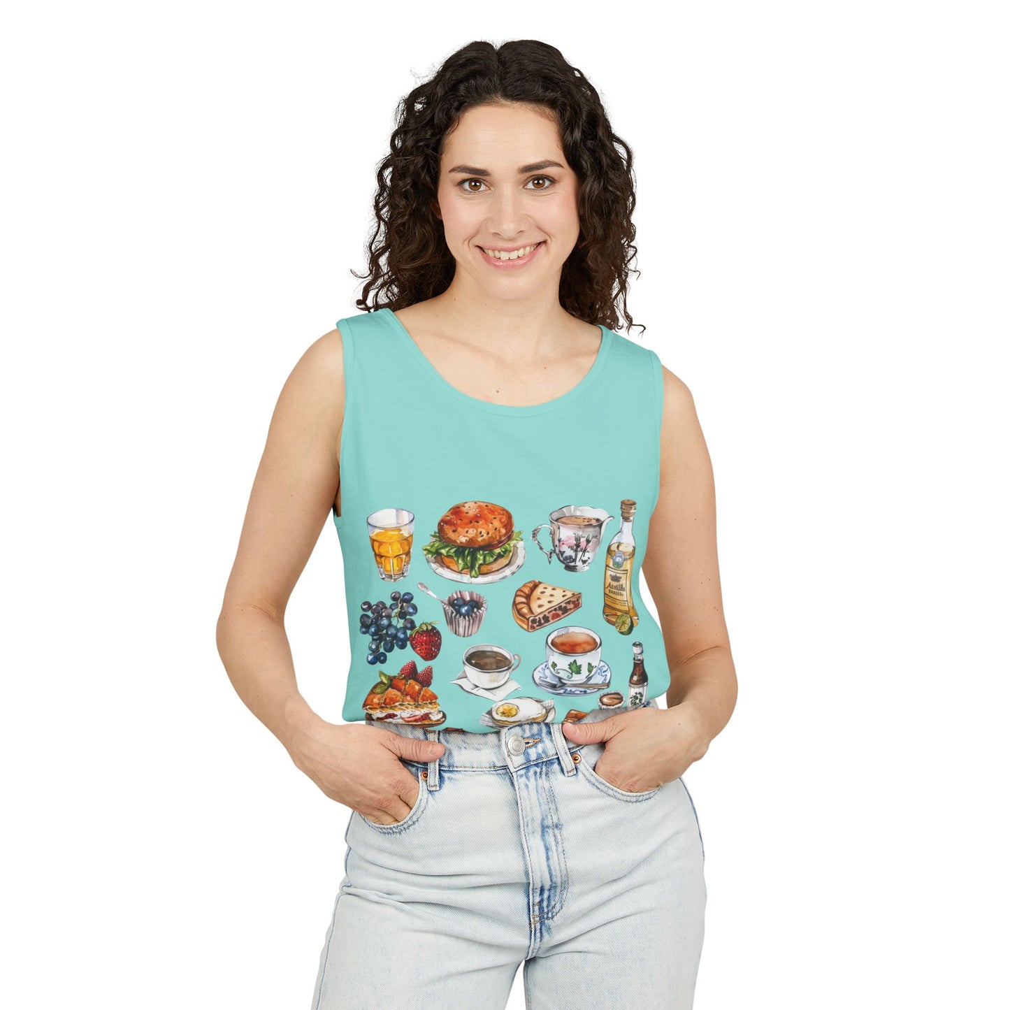 Unisex Garment-Dyed Tank Top - England Travel Icons Artistic Print