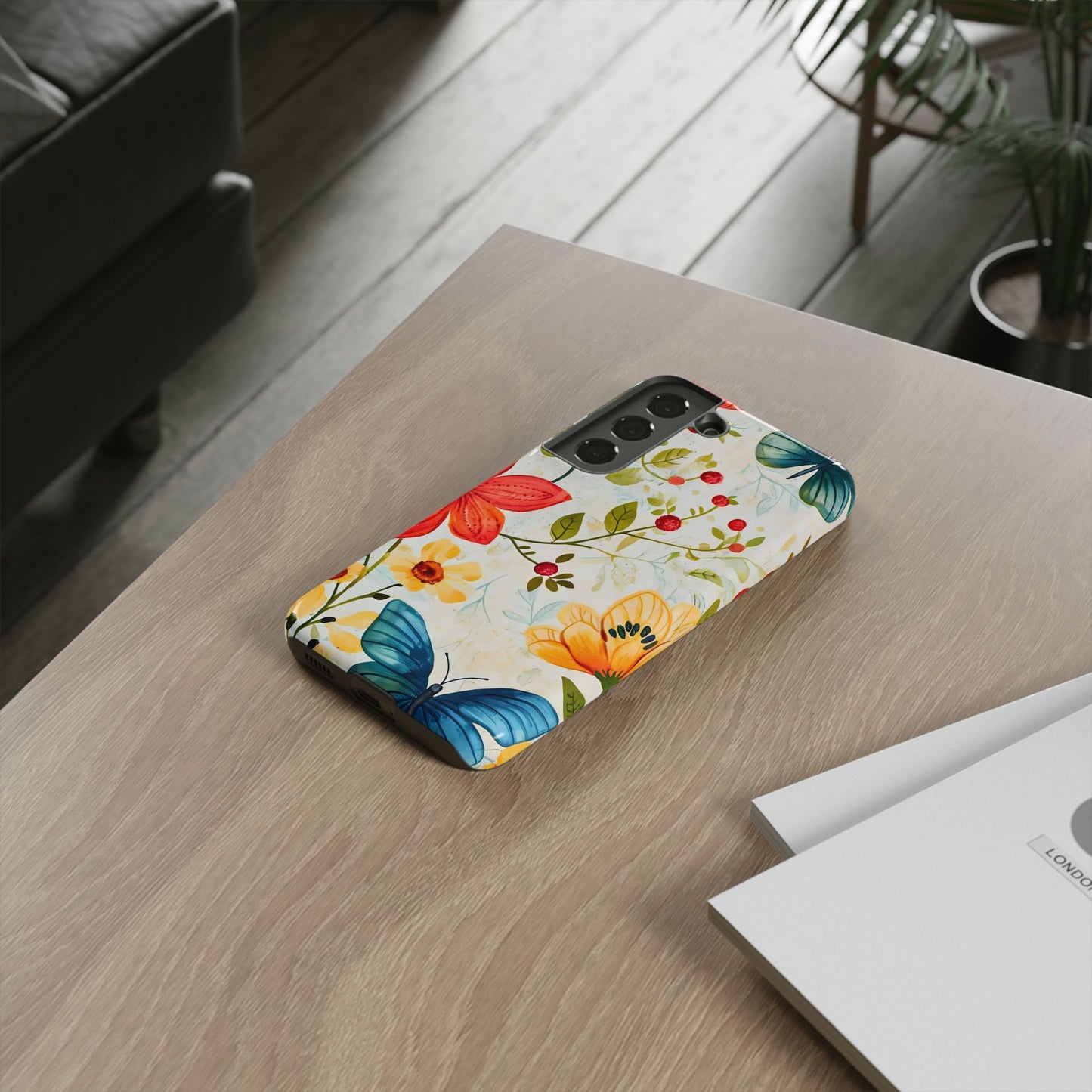 Floral Phone Case with Butterflies, Flower Design, Tough Phone Cover, Nature Lover Gift, Stylish Phone Accessory, Eco-Friendly