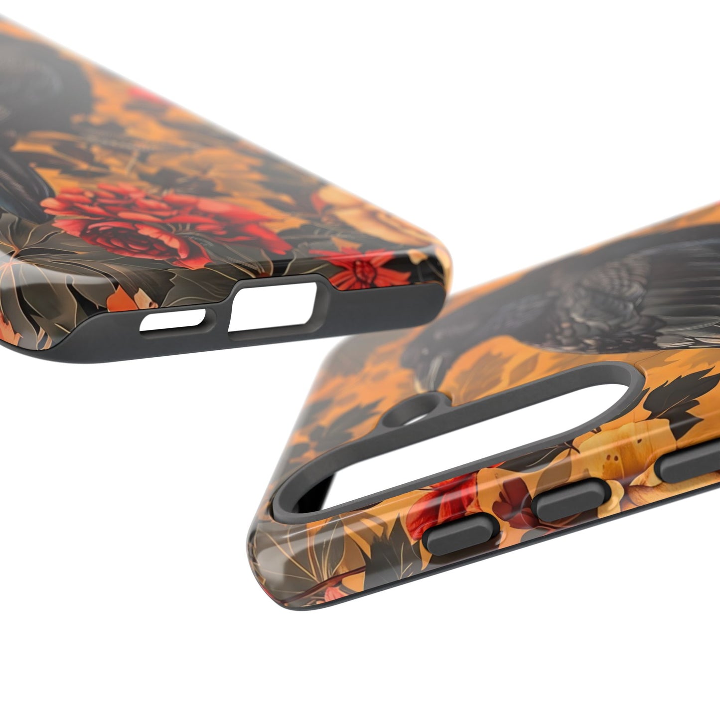 Raven Floral Phone Case - Tough Cases, Blackbird Decor, Gift for Nature Lovers, Bird Themed Accessories, Unique Phone Cover