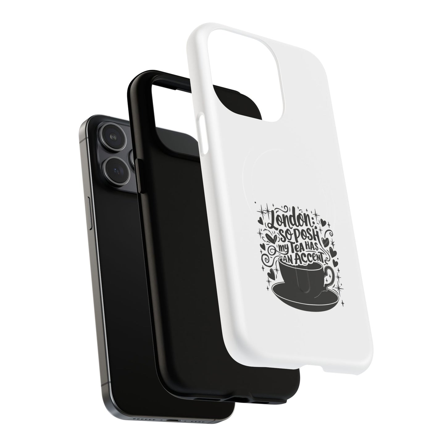 Chic Phone Case with London Tea Design, Tough Magnetic Case for iPhone, Gift for Tea Lovers, Stylish Mobile Accessory, Unique Phone Cover