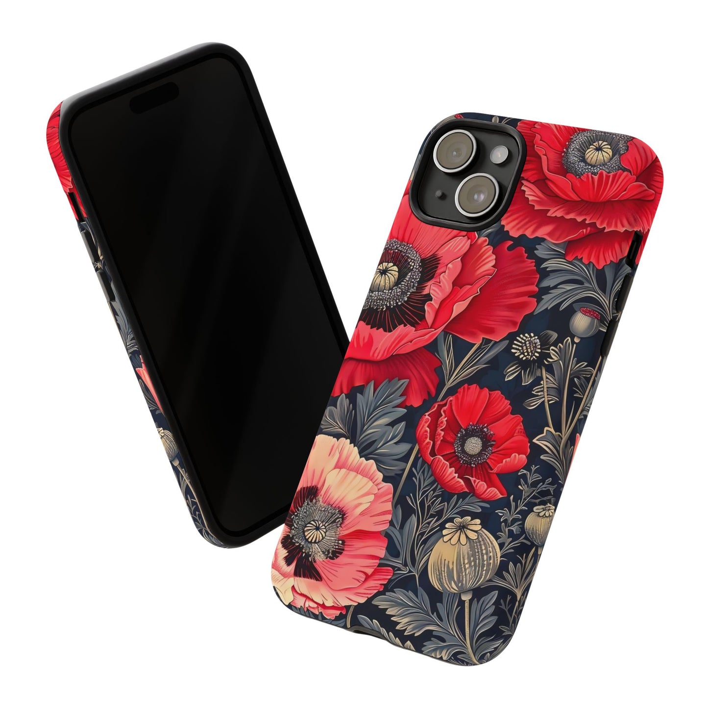 Floral Phone Case with Artistic Poppies, Tough Cases, Flower Design, Nature Lover Gift, Customizable Mobile Cover, Stylish Phone Accessories