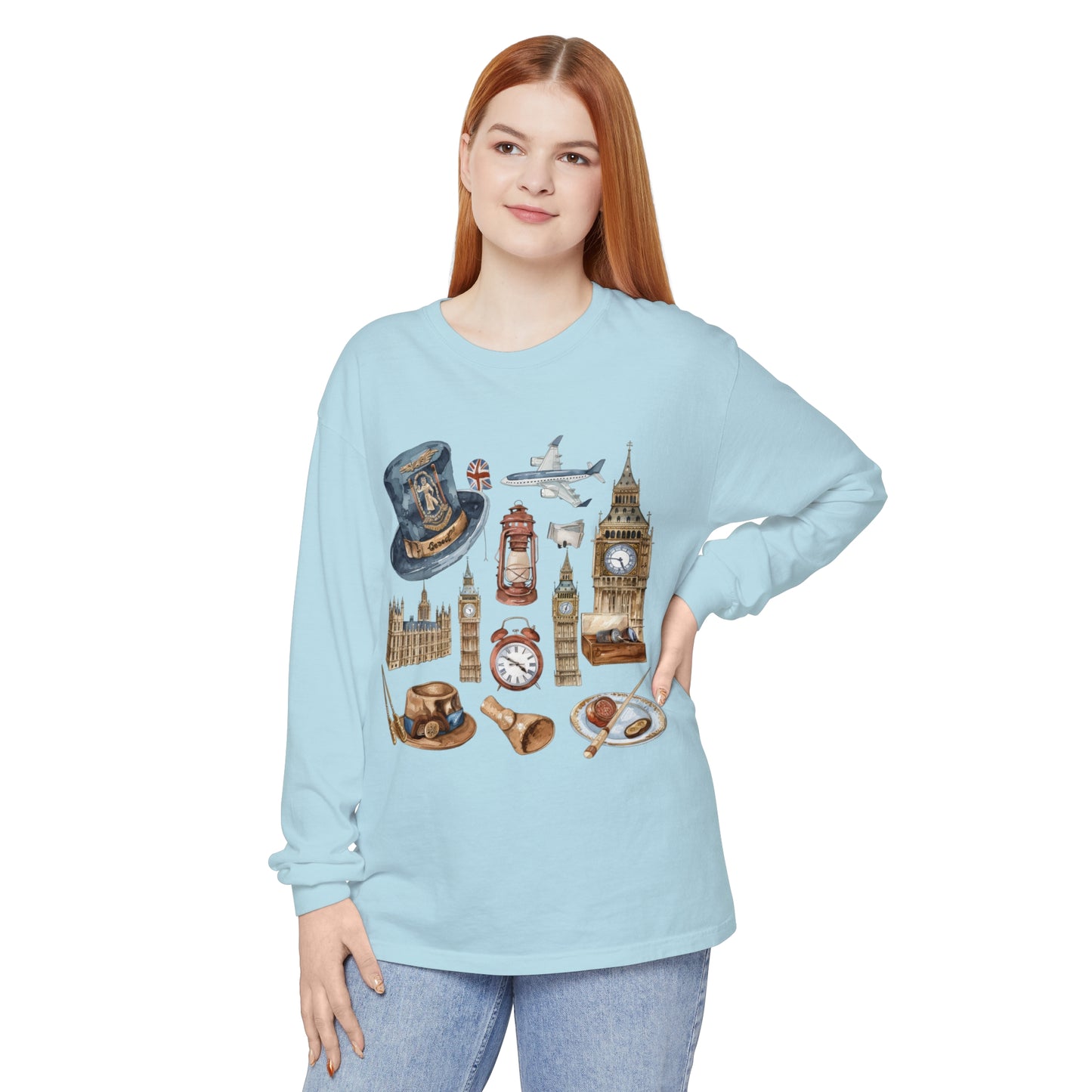 Unisex Garment-dyed Long Sleeve T-Shirt - A Collection of Iconic UK Imagery