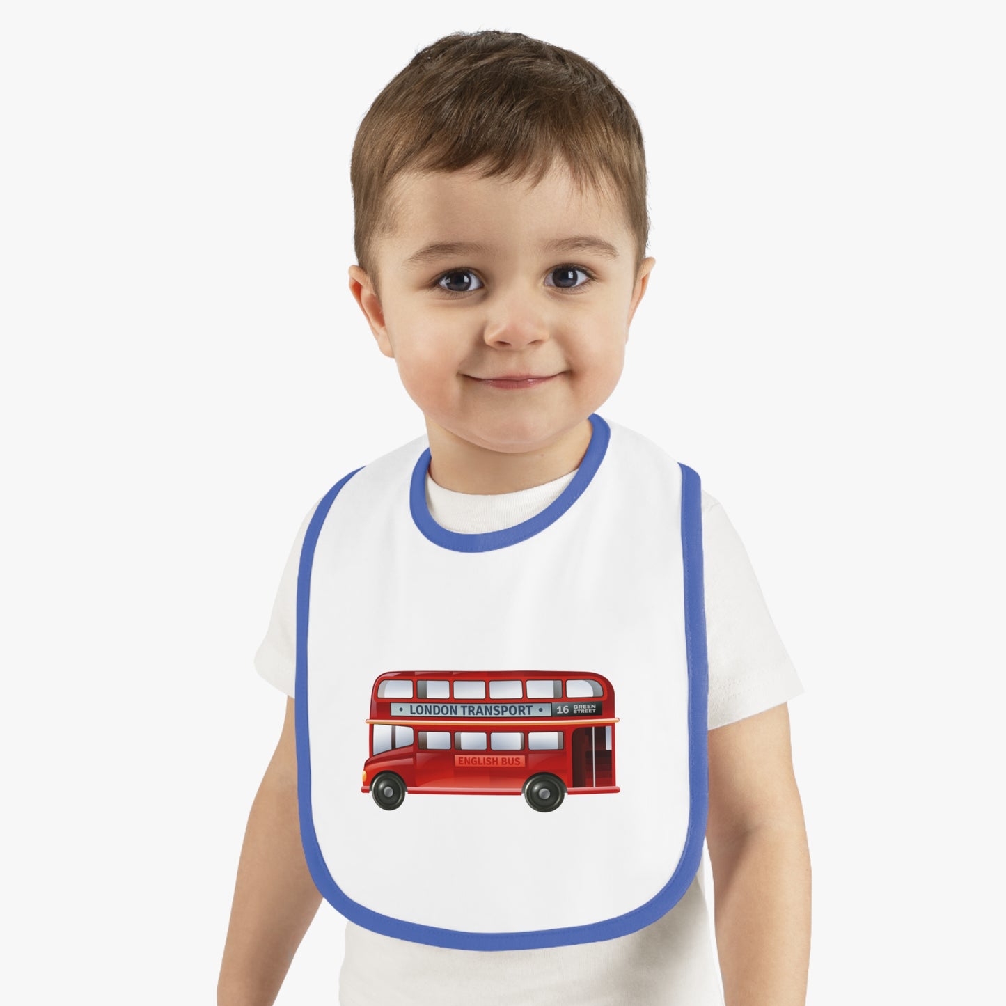Red Double Decker Bus Baby Bib, Cute Bib for Toddlers, Baby Shower Gift, Fun Feeding Bib, Gender Neutral Nursery Accessory