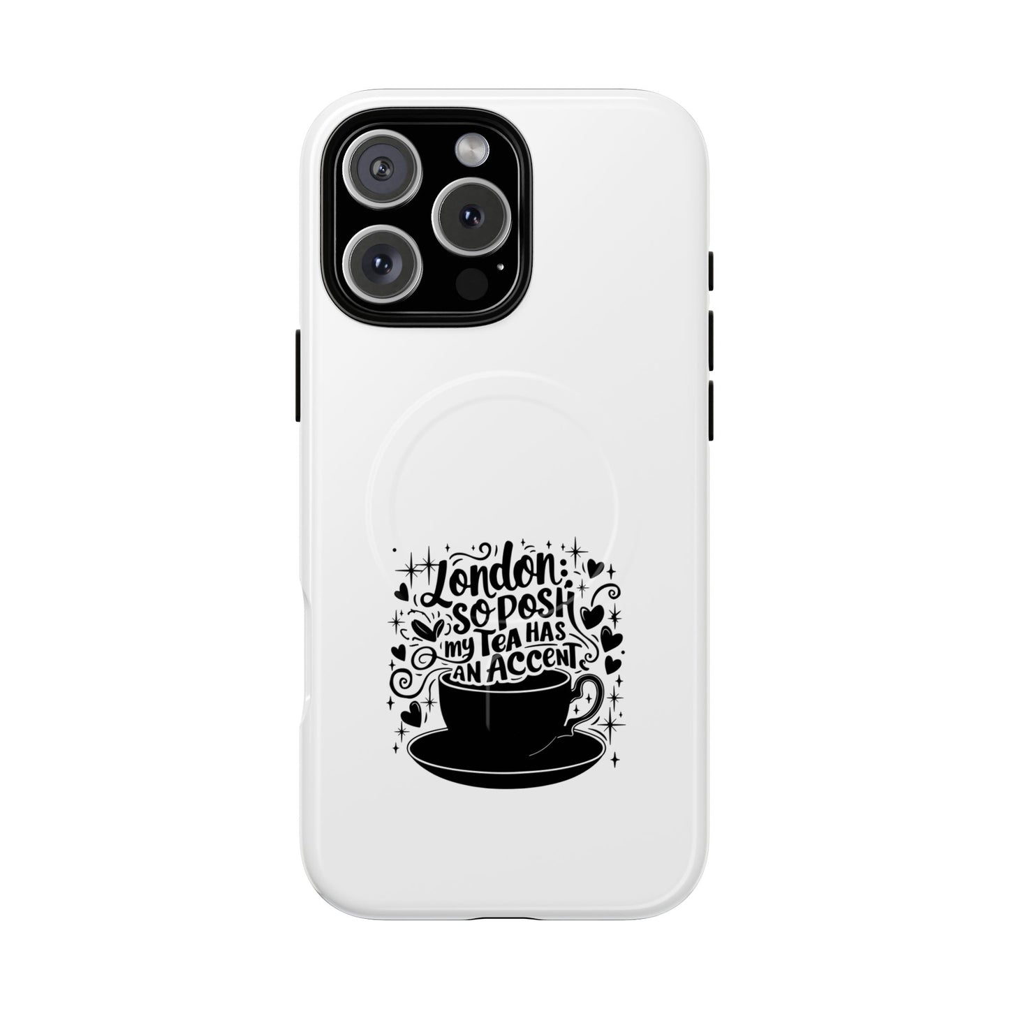 Chic Phone Case with London Tea Design, Tough Magnetic Case for iPhone, Gift for Tea Lovers, Stylish Mobile Accessory, Unique Phone Cover