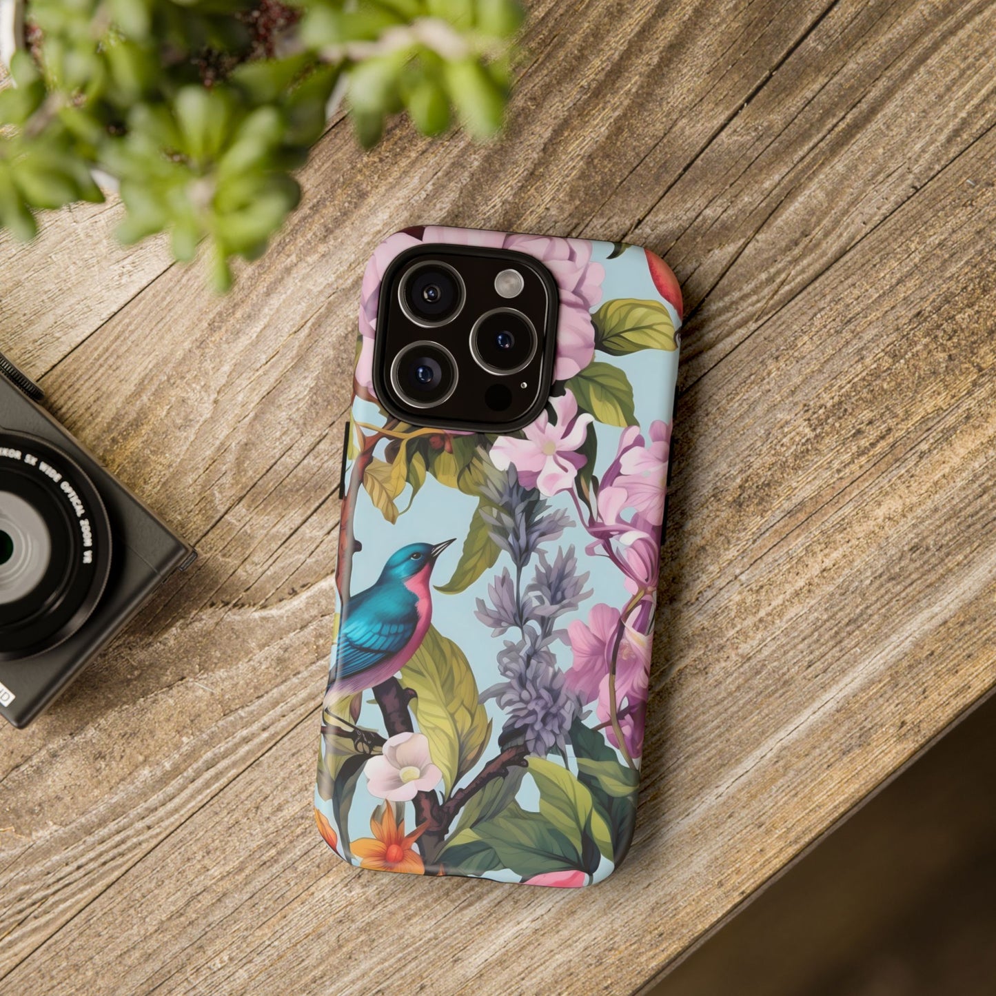 Floral Phone Case with Birds, Tough Cases for Nature Lovers, Stylish Phone Accessories, Unique Gifts for Her, Cute Tech Protector