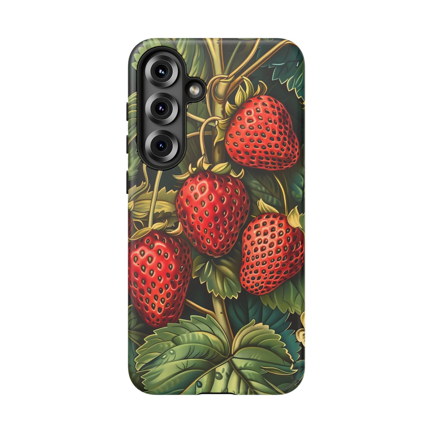 Strawberry Phone Case, Tough Berry Case, Floral Phone Cover, Cute Smartphone Shell, Nature-Inspired Gift