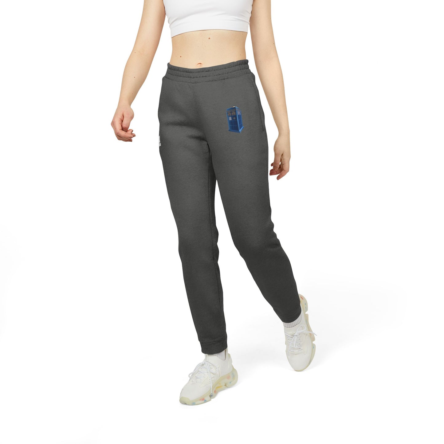 Adidas TARDIS Fleece Joggers - Unisex Comfortable Sweatpants for Casual Wear - British Police Public Call Box - Iconic TARDIS Design