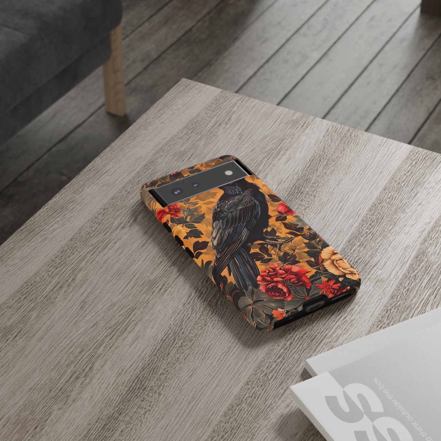 Raven Floral Phone Case - Tough Cases, Blackbird Decor, Gift for Nature Lovers, Bird Themed Accessories, Unique Phone Cover