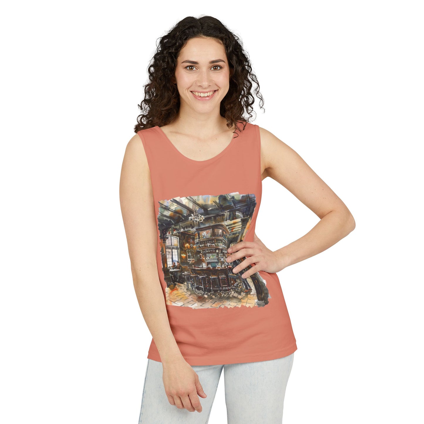 Unisex Garment-Dyed Tank Top - Cozy British Pub - London