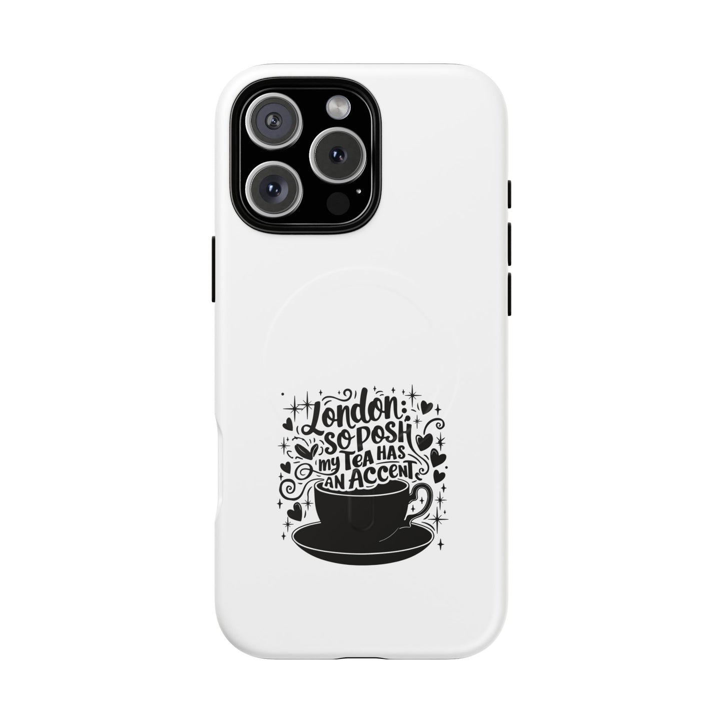 Chic Phone Case with London Tea Design, Tough Magnetic Case for iPhone, Gift for Tea Lovers, Stylish Mobile Accessory, Unique Phone Cover