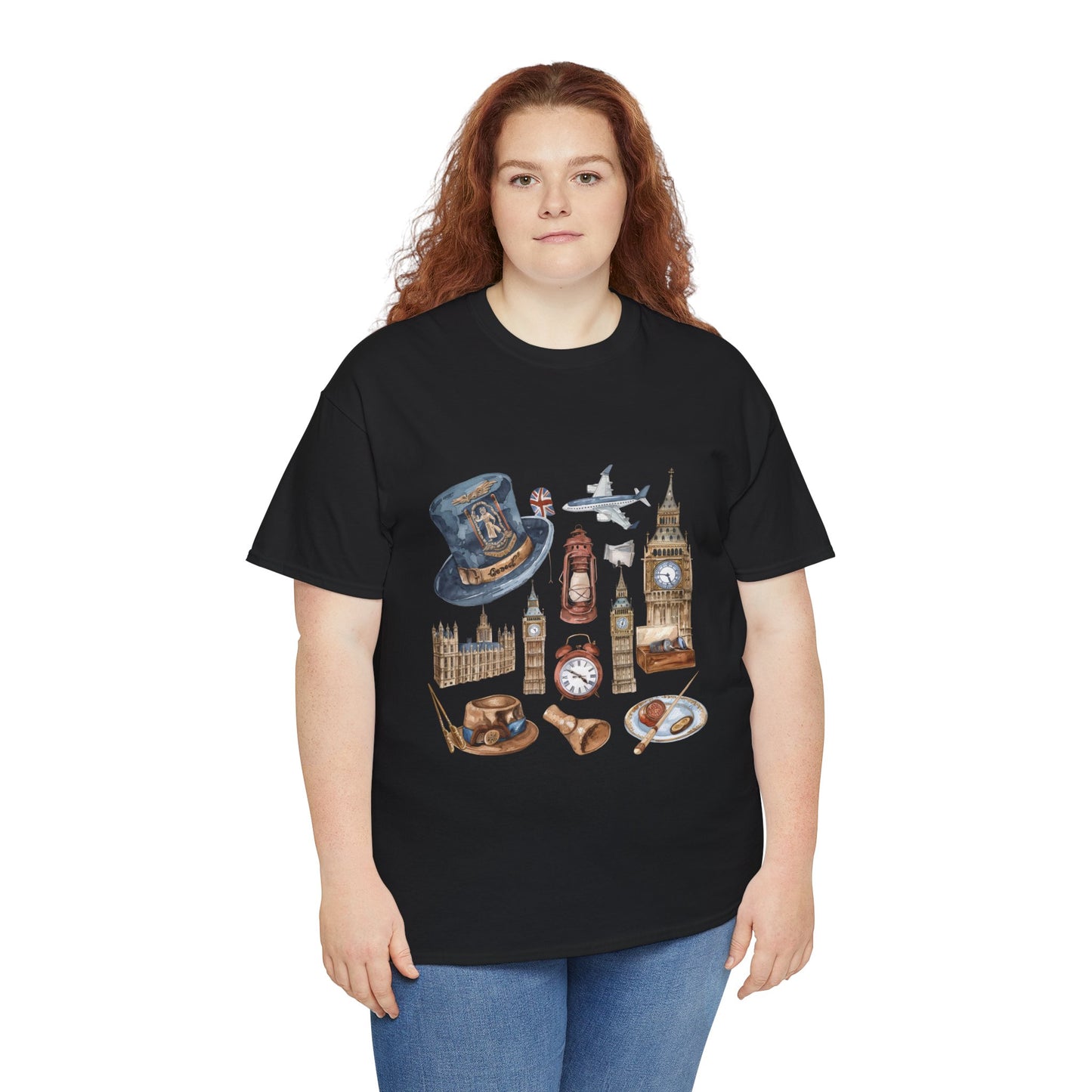 Unisex Heavy Cotton Tee - Icons of England - From Big Ben to Red Buses