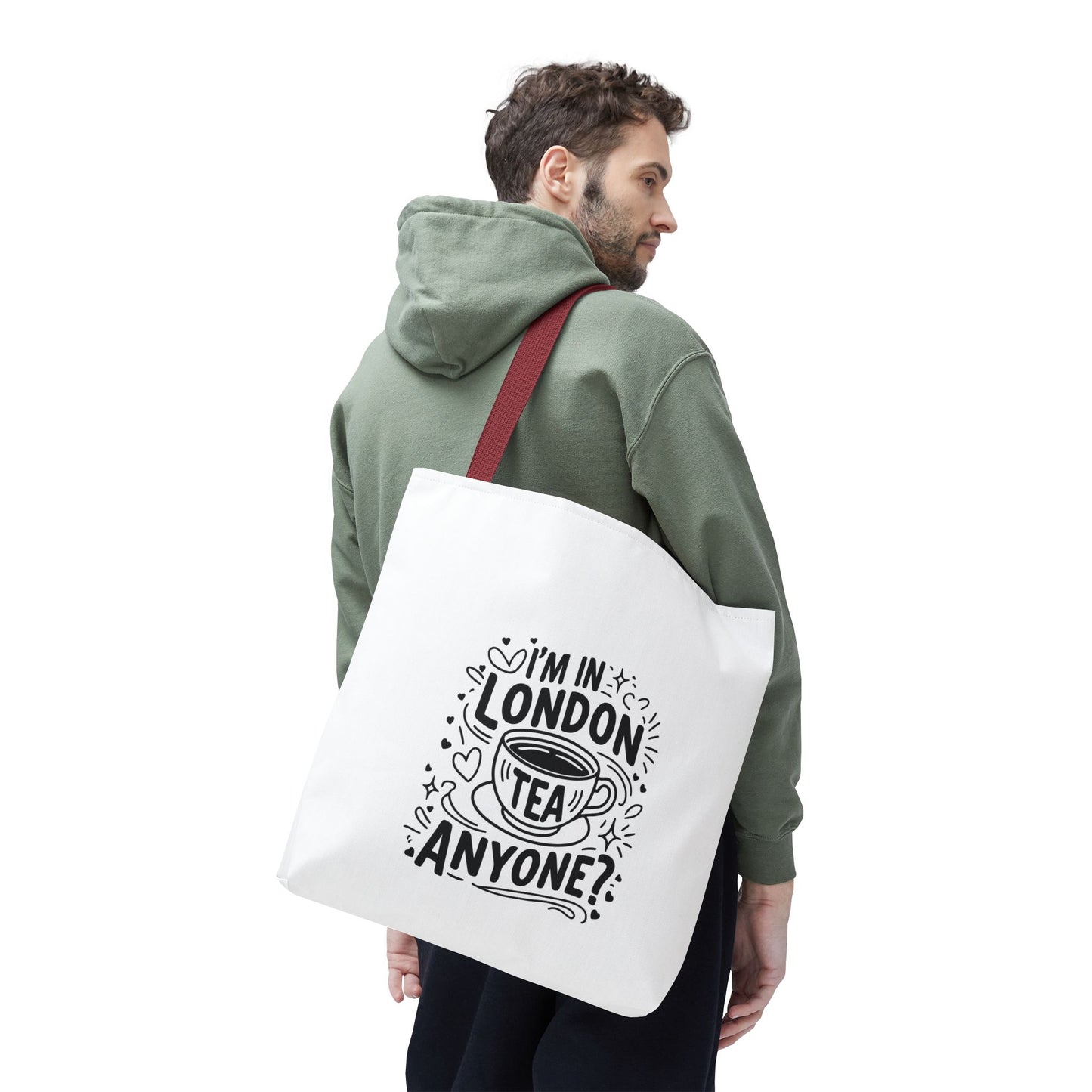 London Tea Lovers Tote Bag, AOP Shopping Bag, Gift for Tea Enthusiasts, London Souvenir, Eco-Friendly Tote, Cute Tea Bag