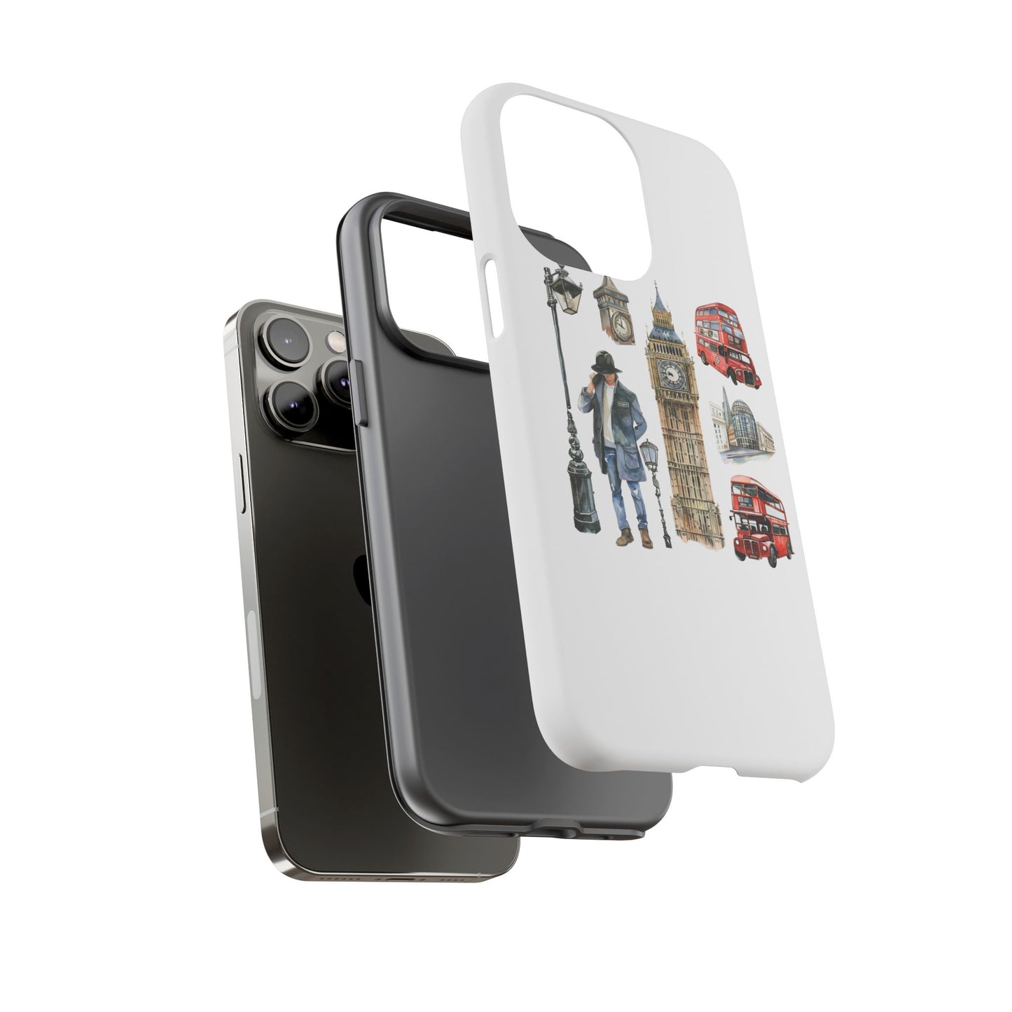 London Iconic Design Phone Case, Tough Cases, Gift for Travelers, London Souvenir, London Icons, Red Bus Phone Case