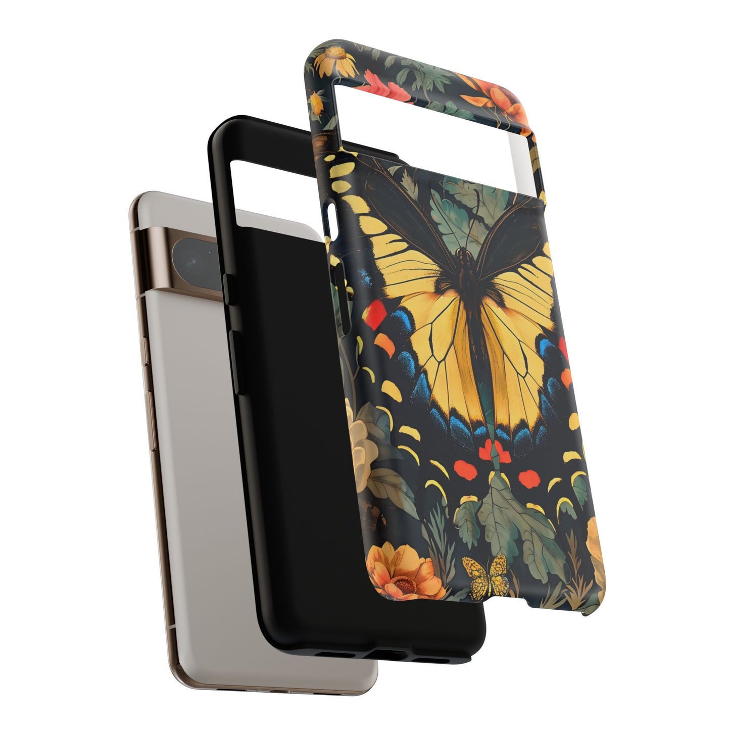 Butterfly Floral Phone Case, Art-inspire Tough Case, Gift for Nature Lovers, Butterfly Pattern Cover, Eco-Friendly Mobile Accessory