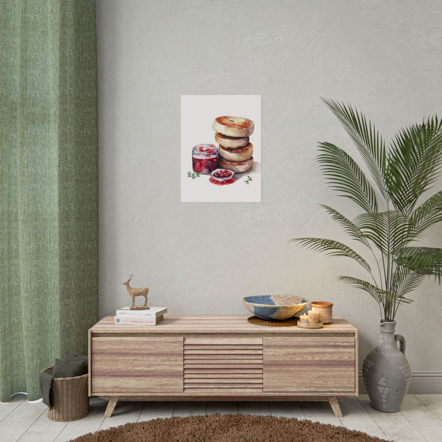 Breakfast Bagel Art Print, Foodie Decor, Kitchen Wall Art, Rolled Poster, Unique Food Gift, Home Cooking Decor