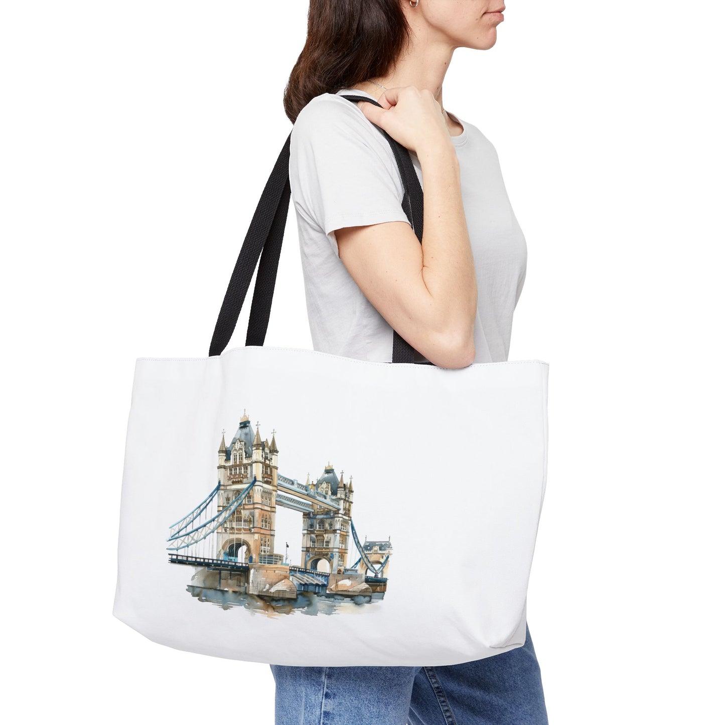 Watercolor London Bridge Weekender Tote Bag, Travel Bag, Summer Beach Tote, Gift for Travelers, Stylish Storage