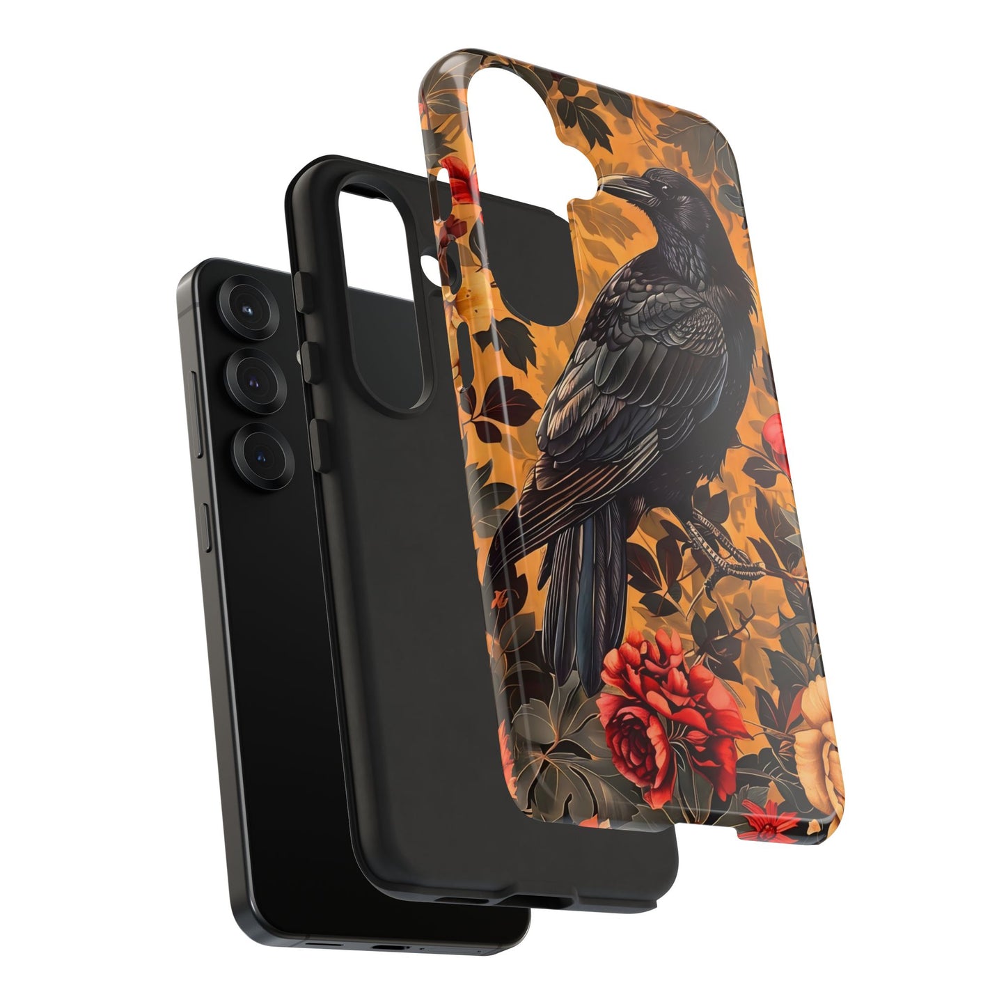 Raven Floral Phone Case - Tough Cases, Blackbird Decor, Gift for Nature Lovers, Bird Themed Accessories, Unique Phone Cover