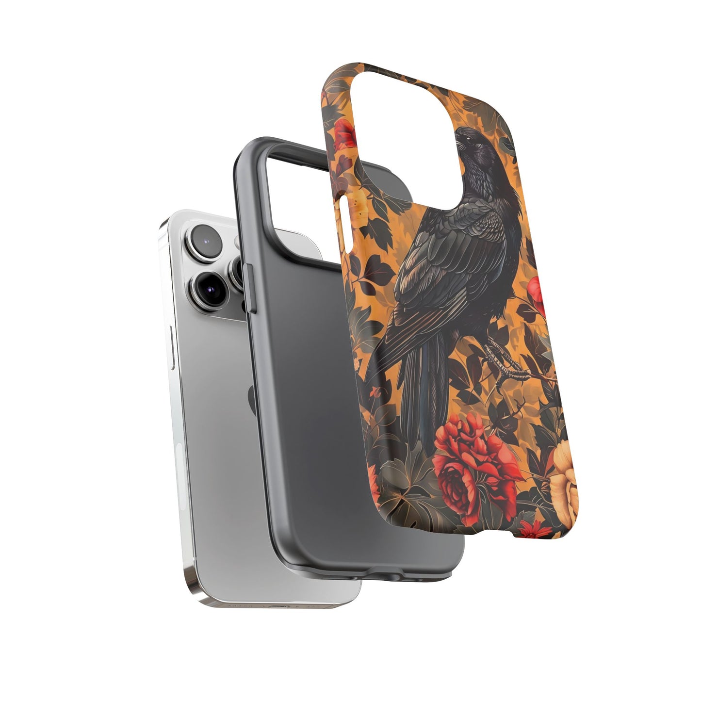 Raven Floral Phone Case - Tough Cases, Blackbird Decor, Gift for Nature Lovers, Bird Themed Accessories, Unique Phone Cover