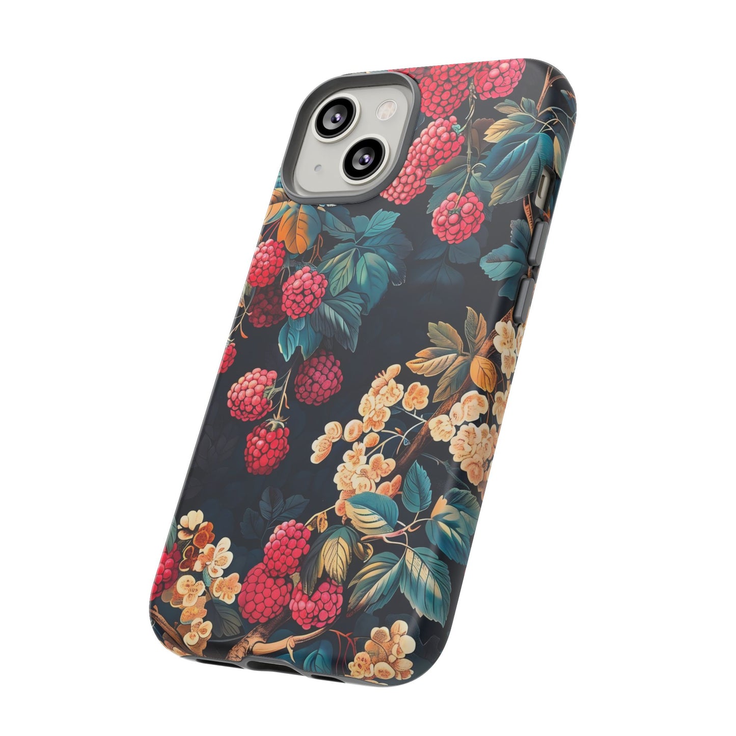 Floral Phone Case with Berry Design, Durable Phone Cover, Floral Print, Gift for Plant Lovers, Nature-Inspired Accessory