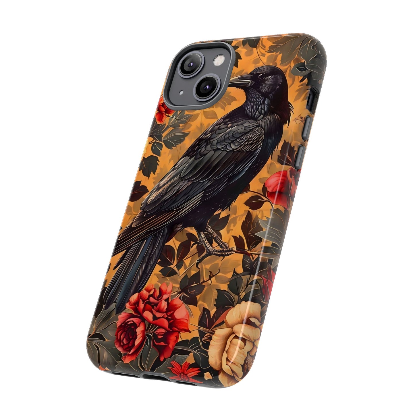 Raven Floral Phone Case - Tough Cases, Blackbird Decor, Gift for Nature Lovers, Bird Themed Accessories, Unique Phone Cover