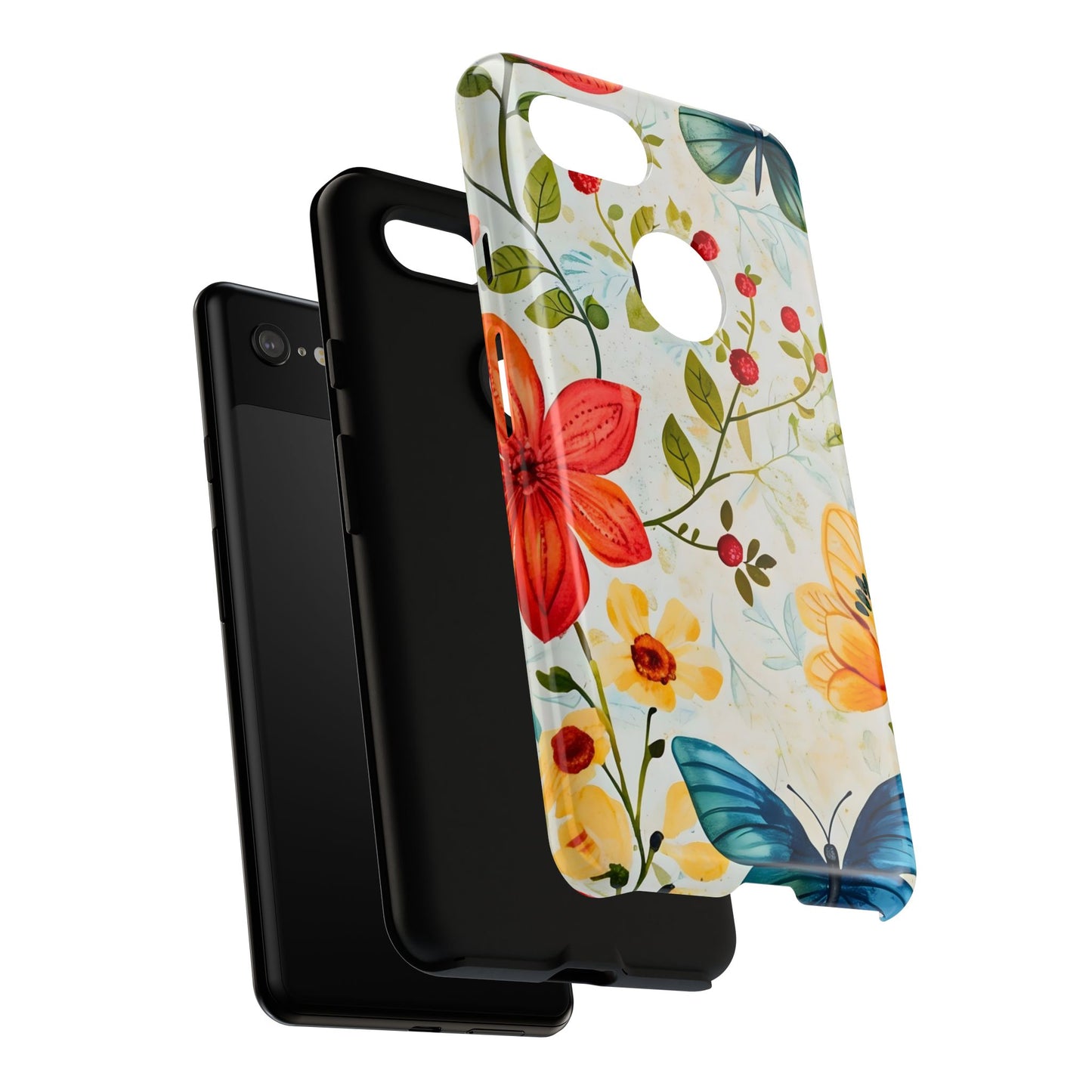 Floral Phone Case with Butterflies, Flower Design, Tough Phone Cover, Nature Lover Gift, Stylish Phone Accessory, Eco-Friendly