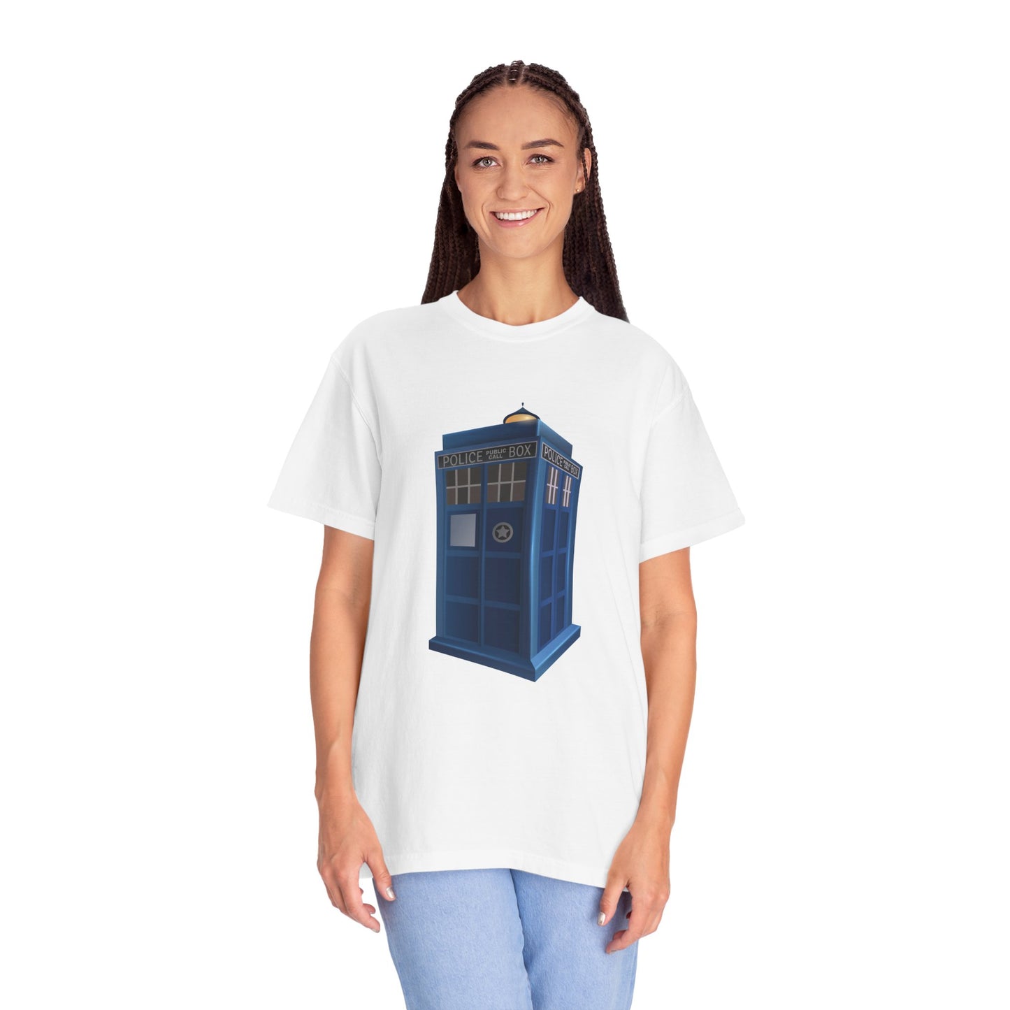 Unisex Garment-Dyed T-shirt - British Police Public Call Box - Iconic TARDIS