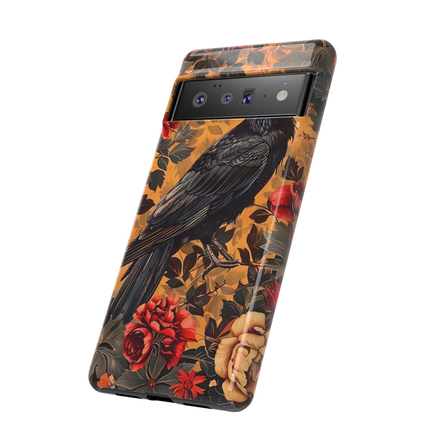 Raven Floral Phone Case - Tough Cases, Blackbird Decor, Gift for Nature Lovers, Bird Themed Accessories, Unique Phone Cover