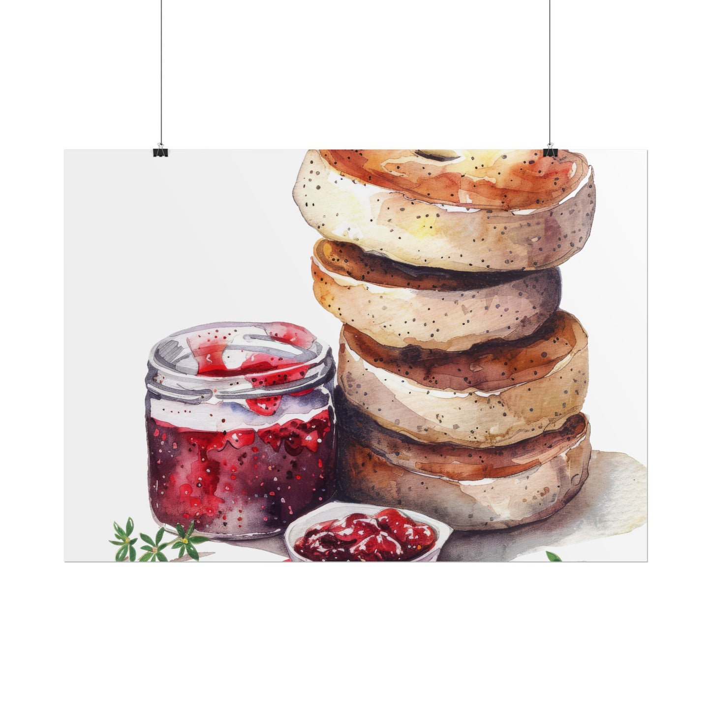 Breakfast Bagel Art Print, Foodie Decor, Kitchen Wall Art, Rolled Poster, Unique Food Gift, Home Cooking Decor