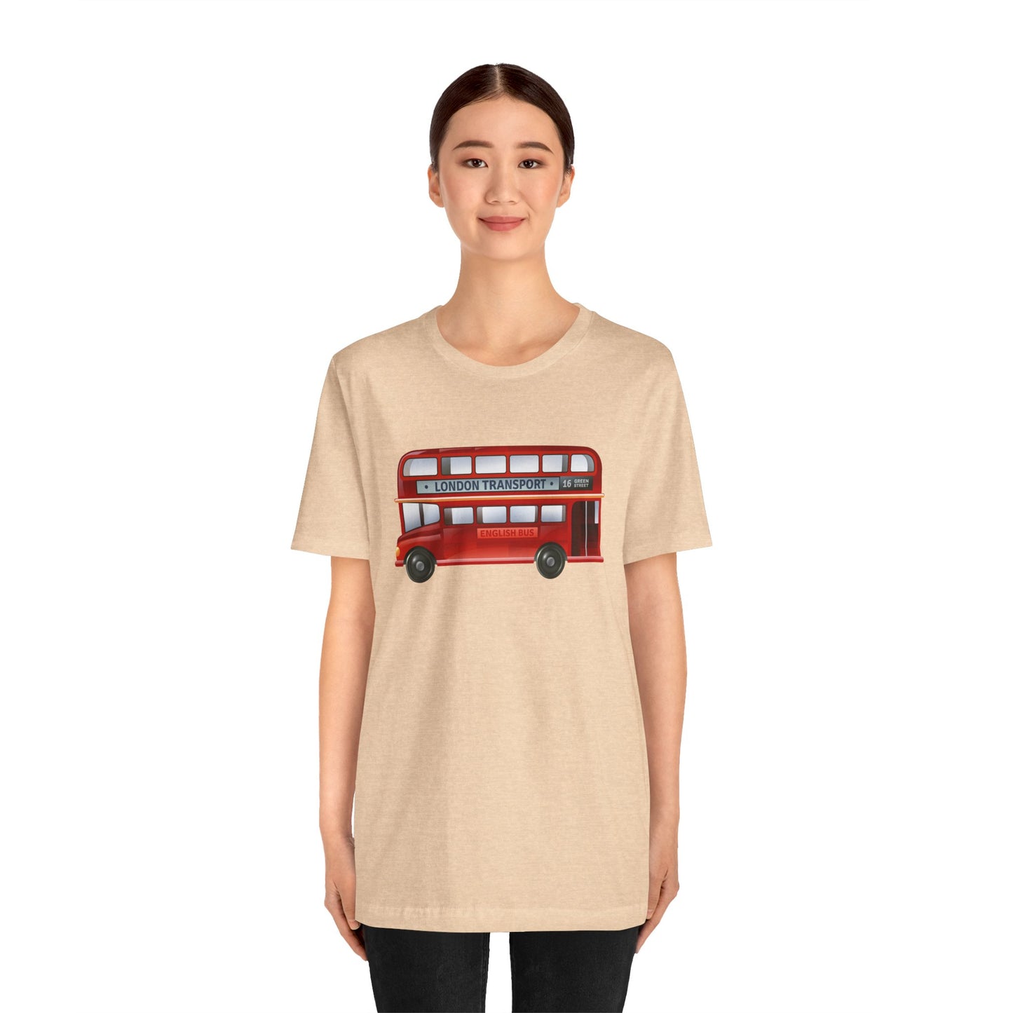 Unisex Jersey Short Sleeve Tee - London Transport English Bus - Iconic Red Double-Decker