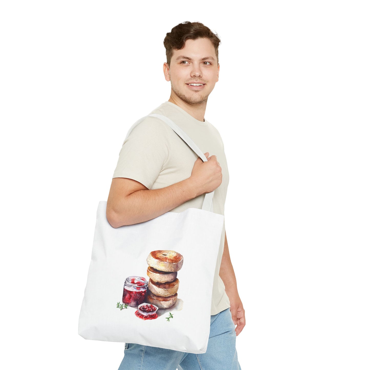 Delightful Donut Tote Bag, Fun Tote, Foodie Gift, Jam & Bagels Design, Shopping Bag, Bakery Lover Gift