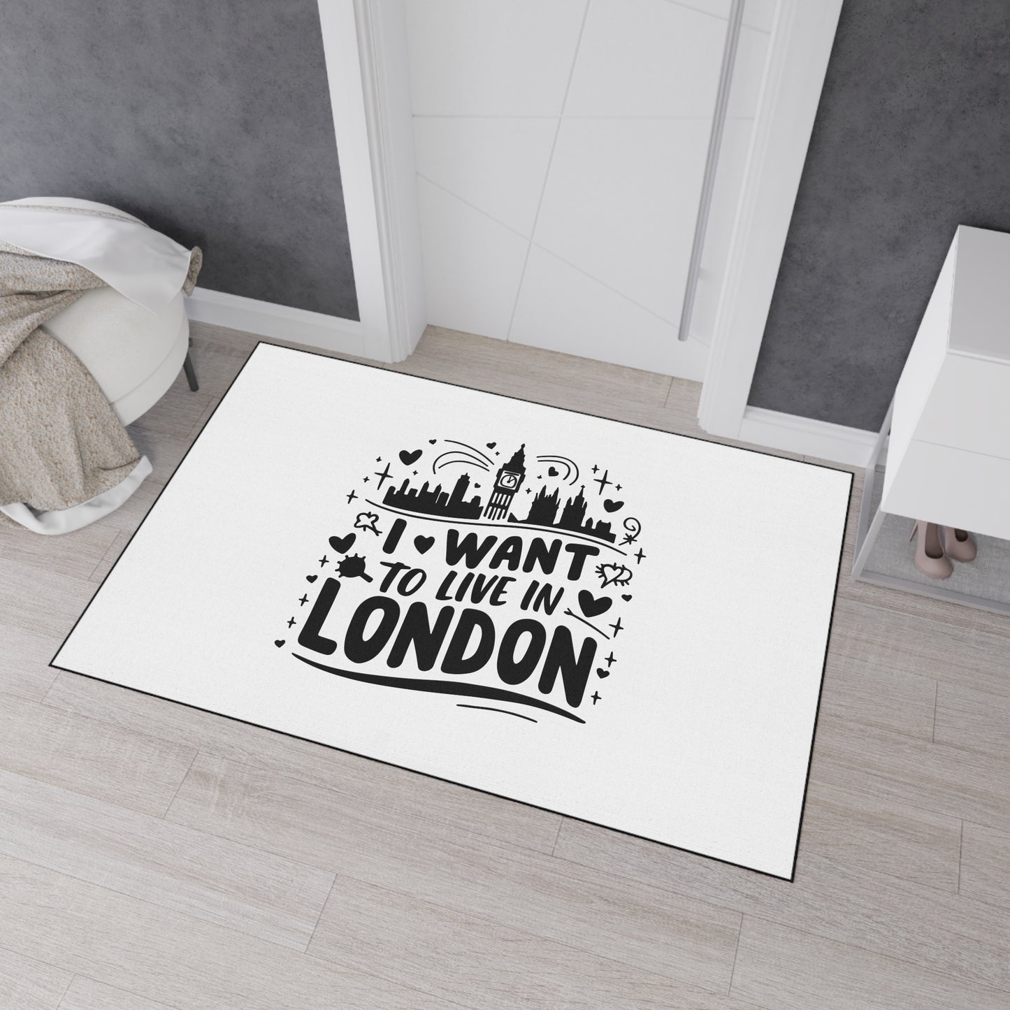 I Want to Live in London Heavy Duty Floor Mat, Inspirational Home Decor, Welcome Mat, Gift for London Lovers, Indoor Outdoor Rug