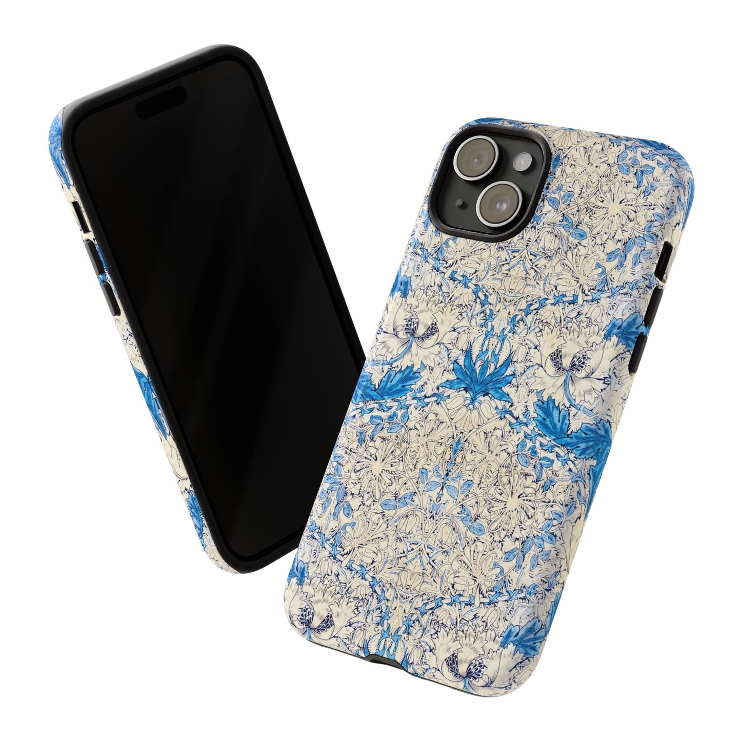 Elegant Floral Phone Case, Tough iPhone Cover, Stylish Mobile Protector, Blue Patterned Case, Unique Gift for Her