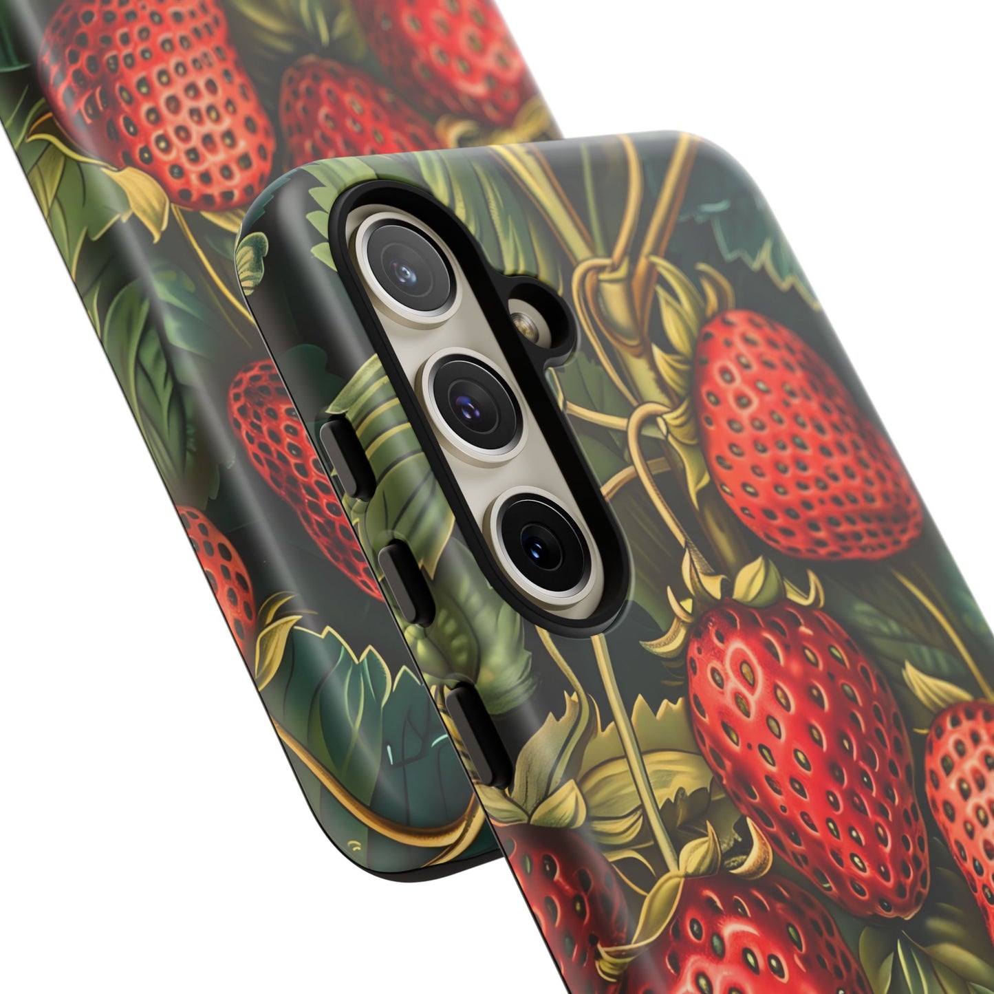 Strawberry Phone Case, Tough Berry Case, Floral Phone Cover, Cute Smartphone Shell, Nature-Inspired Gift