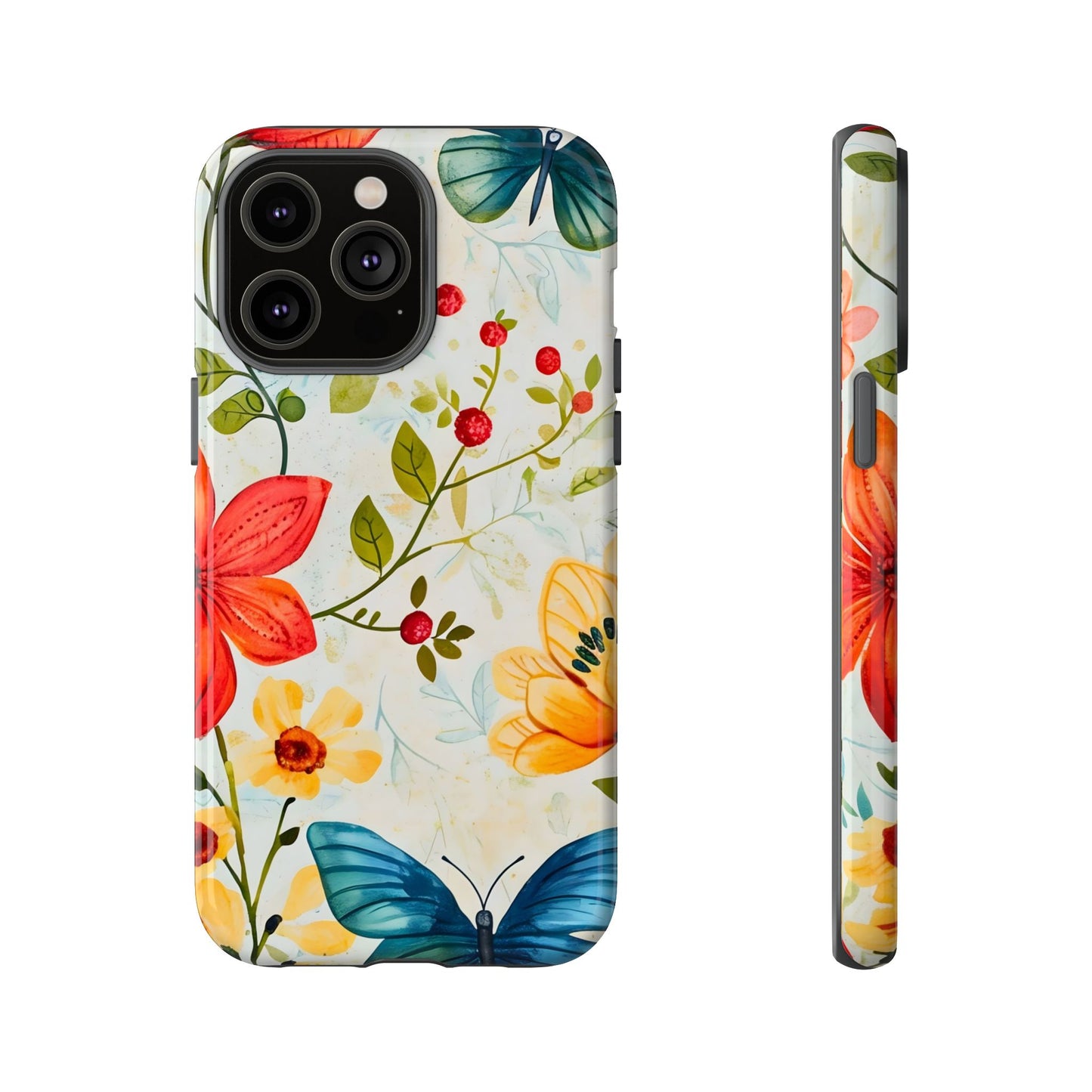 Floral Phone Case with Butterflies, Flower Design, Tough Phone Cover, Nature Lover Gift, Stylish Phone Accessory, Eco-Friendly