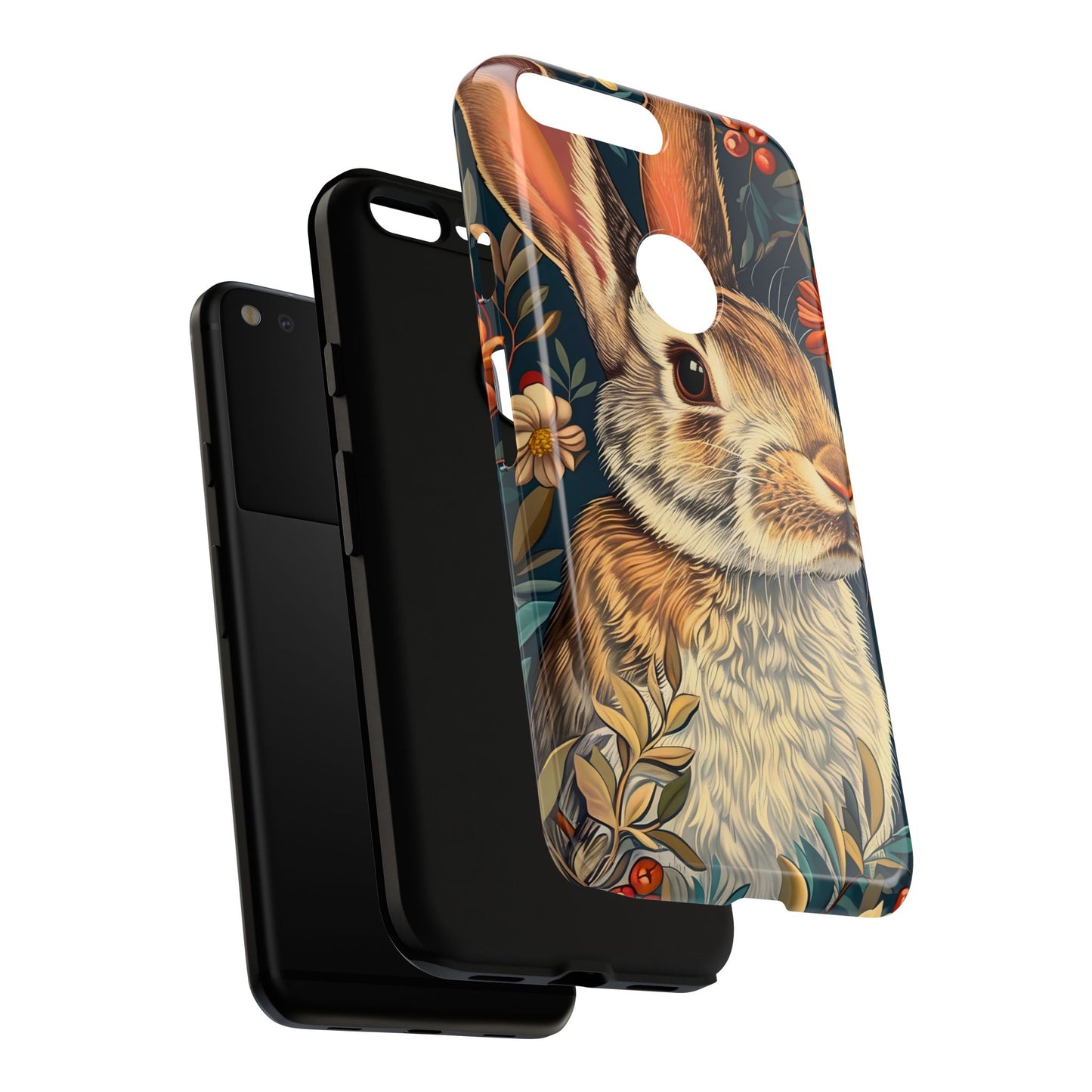 Rabbit Floral Phone Case, Cute Bunny Cover, Nature Lover Gift, Wildlife Photography, Protective Phone Accessory