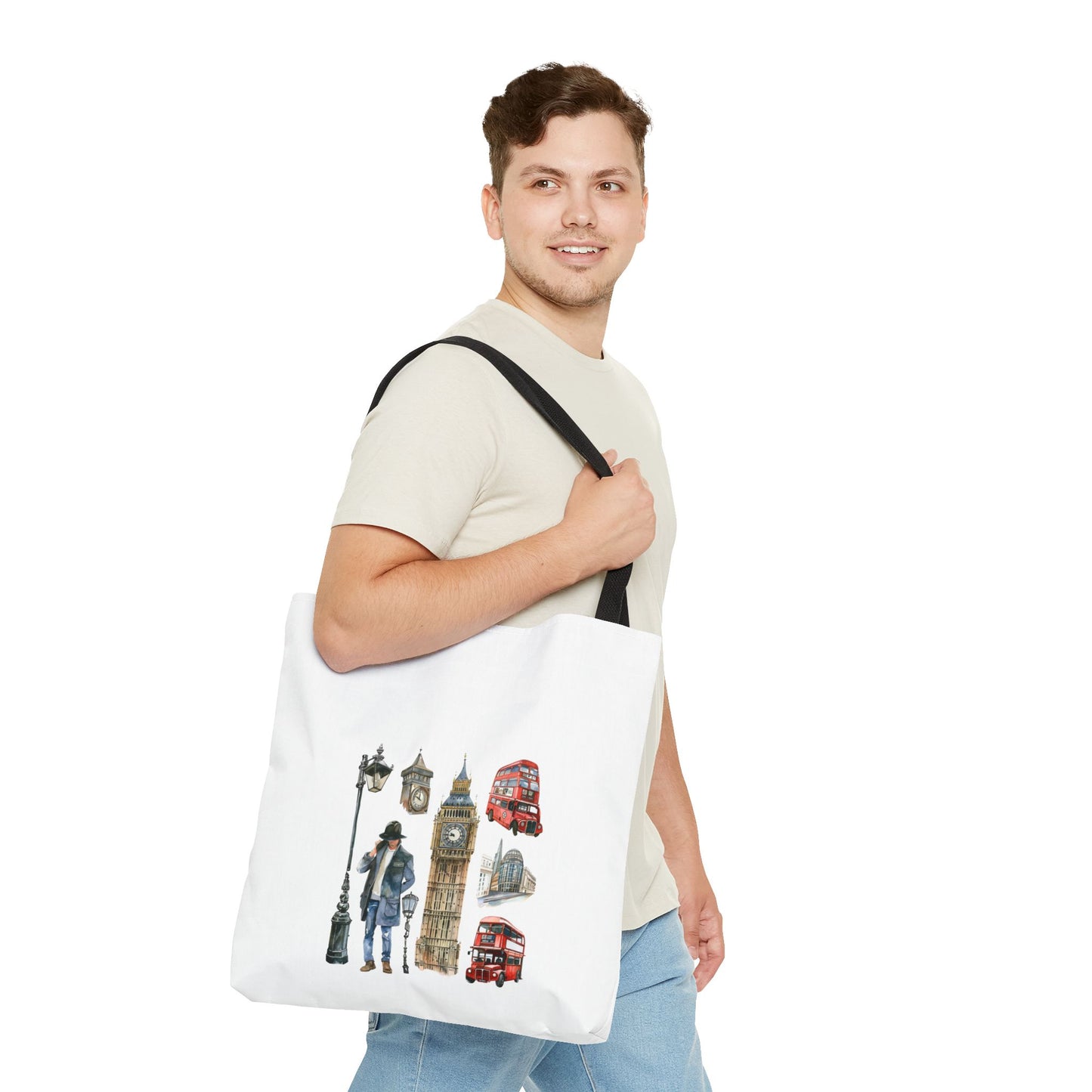 London-Themed Tote Bag, Travel Accessory, Gift for Travelers, AOP Design, Unique Shopping Bag, Stylish Carry-All