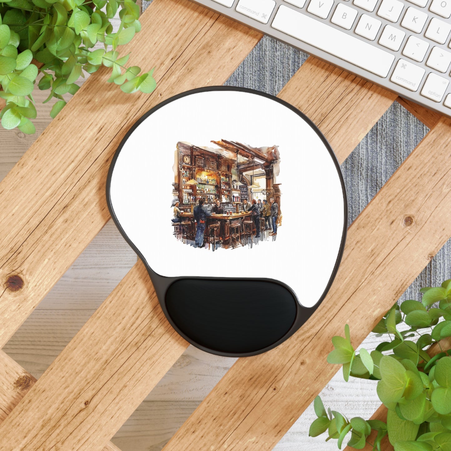 Cozy Illustrated Mouse Pad with Wrist Rest, Desk Accessory, Work Gift, Artistic Desk Decor, Home Office Essentials
