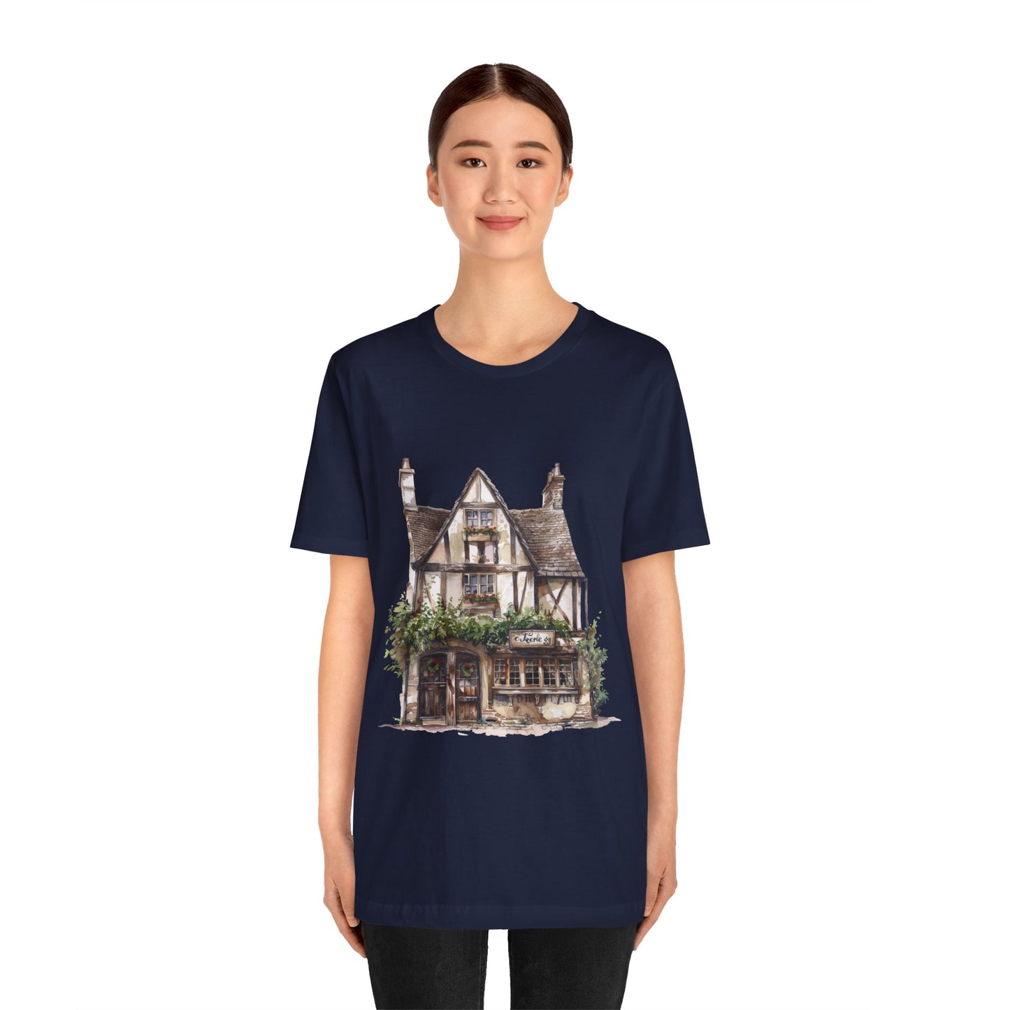 Unisex Jersey Short Sleeve Tee - Cottages & Cobblestones - A British Village Dream