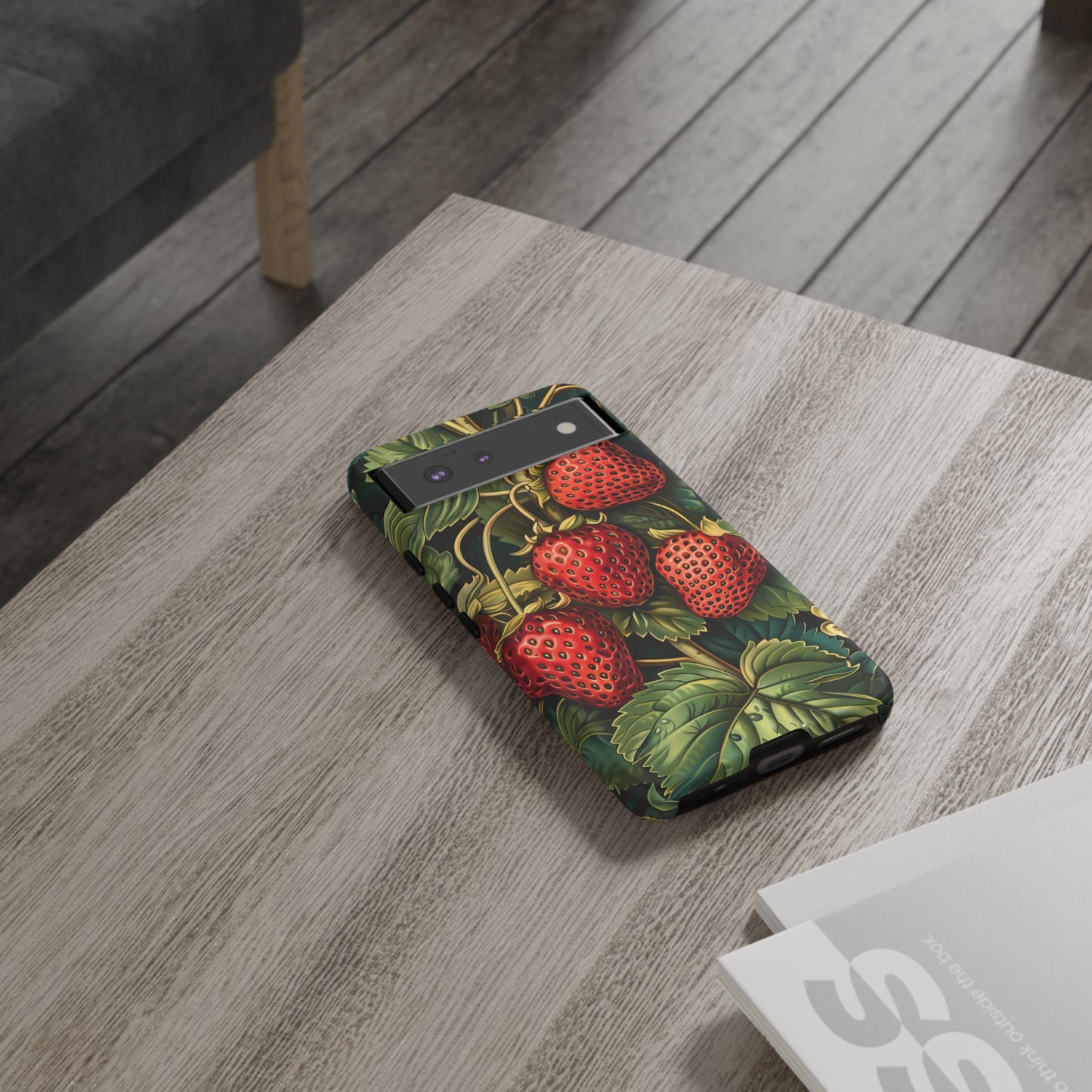 Strawberry Phone Case, Tough Berry Case, Floral Phone Cover, Cute Smartphone Shell, Nature-Inspired Gift